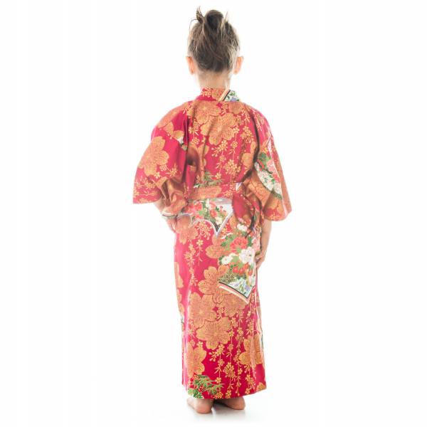 Age 6 to 7 Red Cotton Japanese Girls Kimono - Image 4