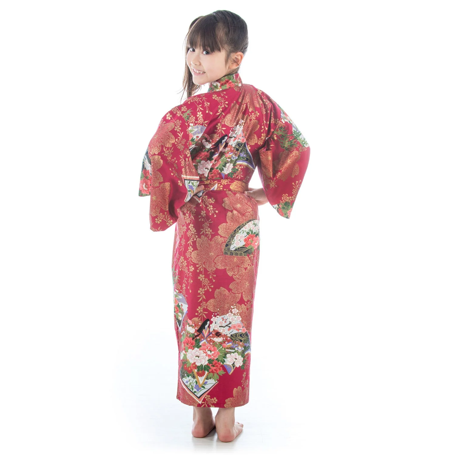 Age 8 to 9 Red Cotton Japanese Girls Kimono - Image 4