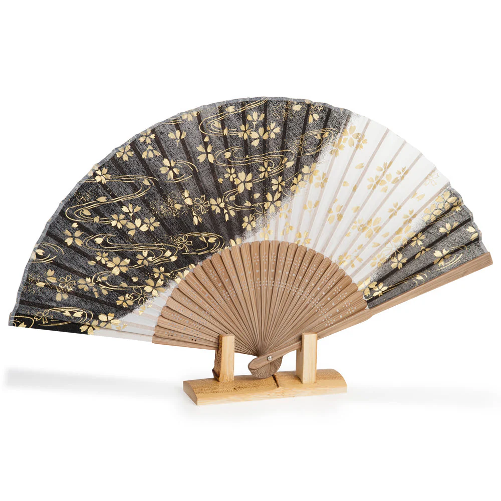 Black Cherry Blossom Japanese Folding Fan - Image 3