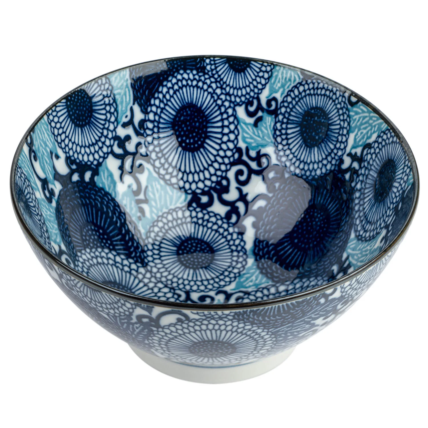 Blue Chrysanthemum Japanese Ramen Bowl - Image 3