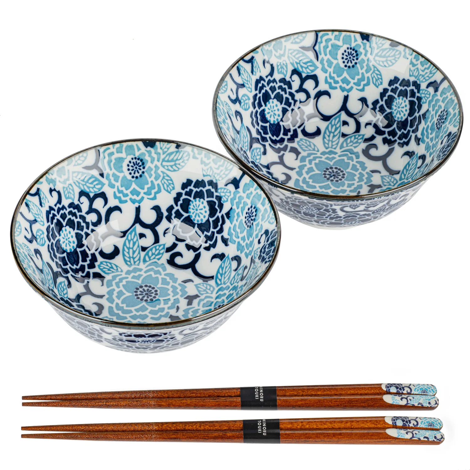Blue Peony Japanese Bowl Gift Set