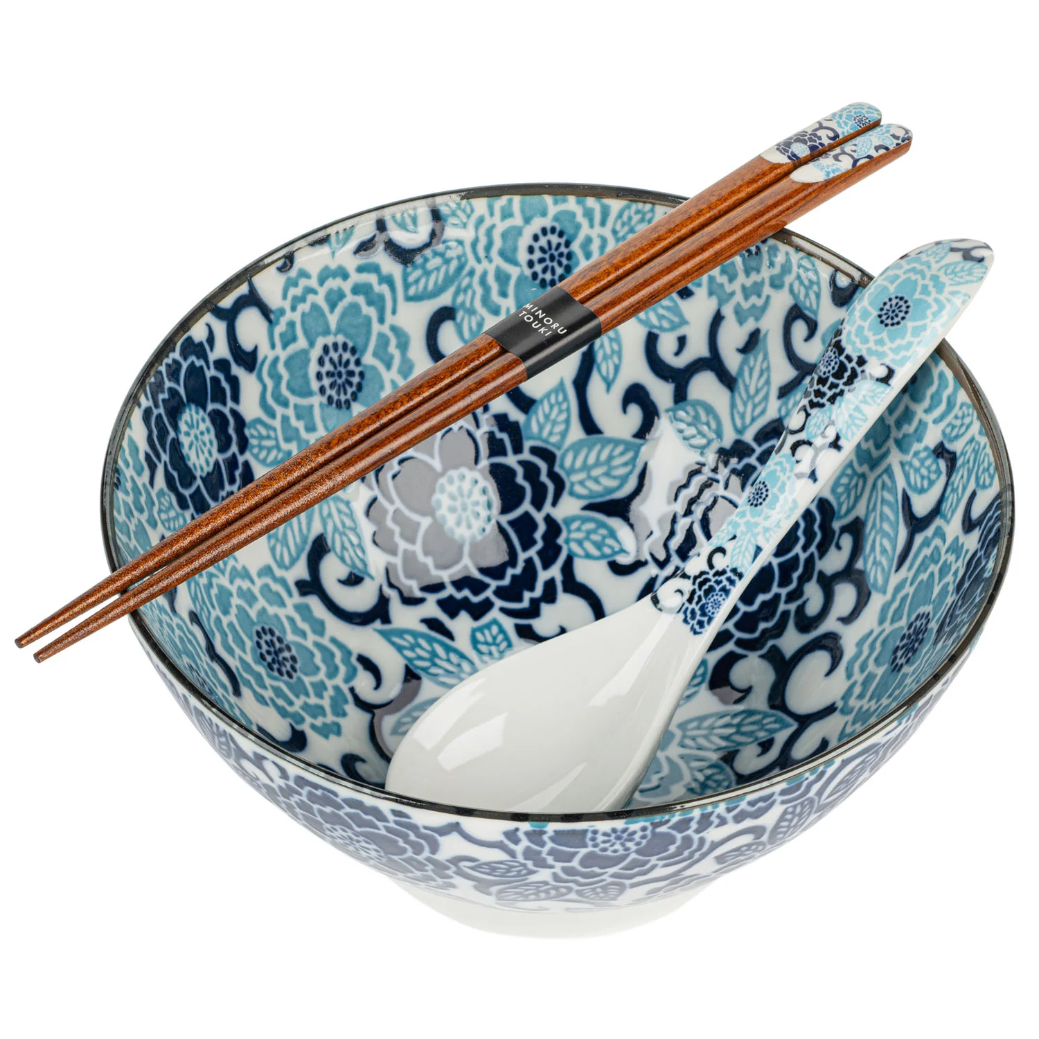 Blue Peony Japanese Ramen Bowl Set - Image 2