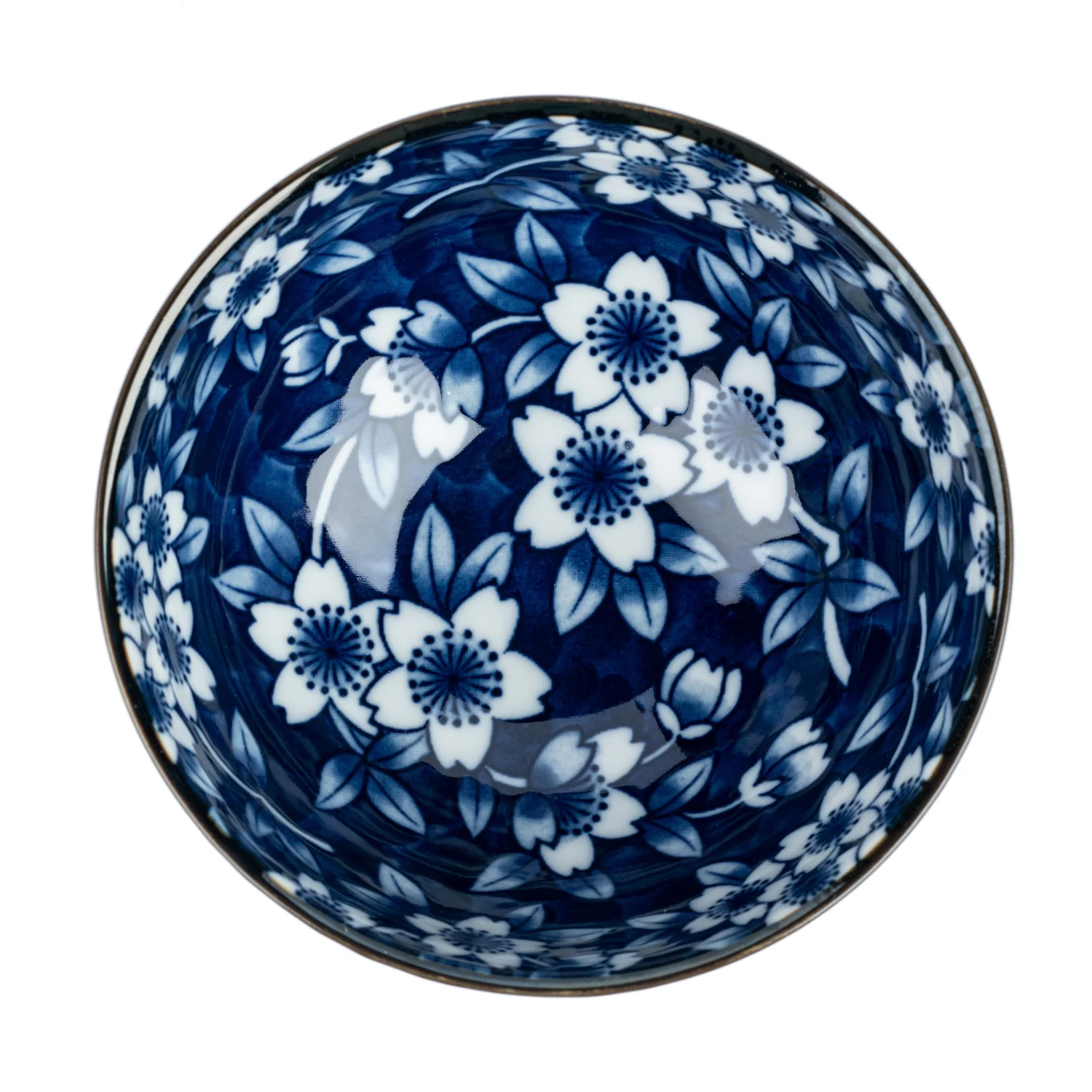 Blue Sakura Ceramic Japanese Rice Bowl - Image 5