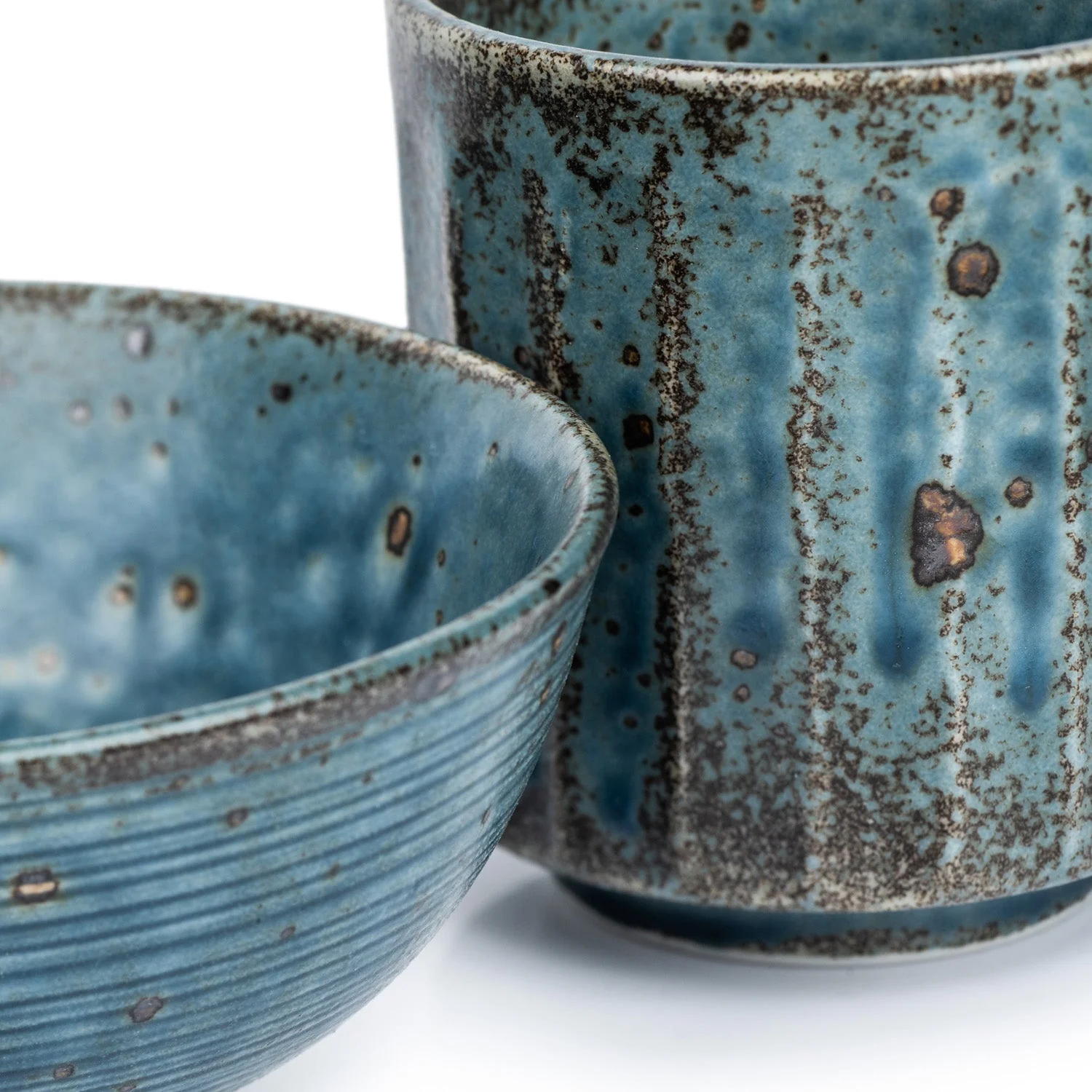 Blue Wabi Sabi Premium Rice Bowl and Tea Cup Set - Image 2
