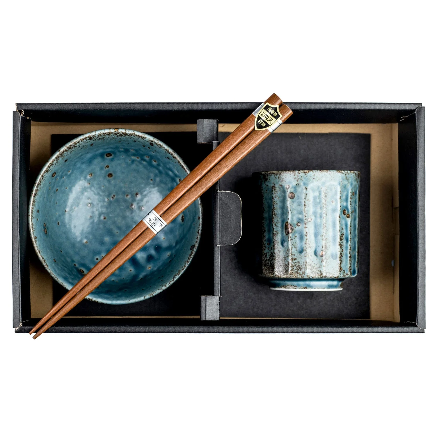 Blue Wabi Sabi Premium Rice Bowl and Tea Cup Set - Image 3