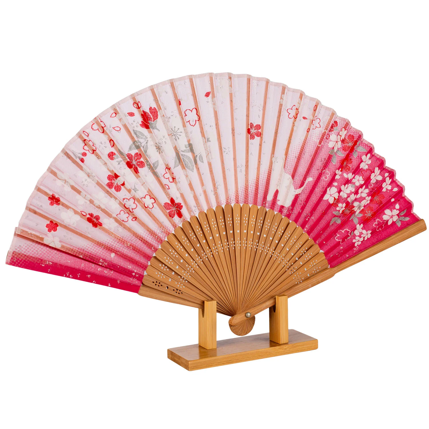 Cat and Pink Cherry Blossom Japanese Folding Fan - Image 5