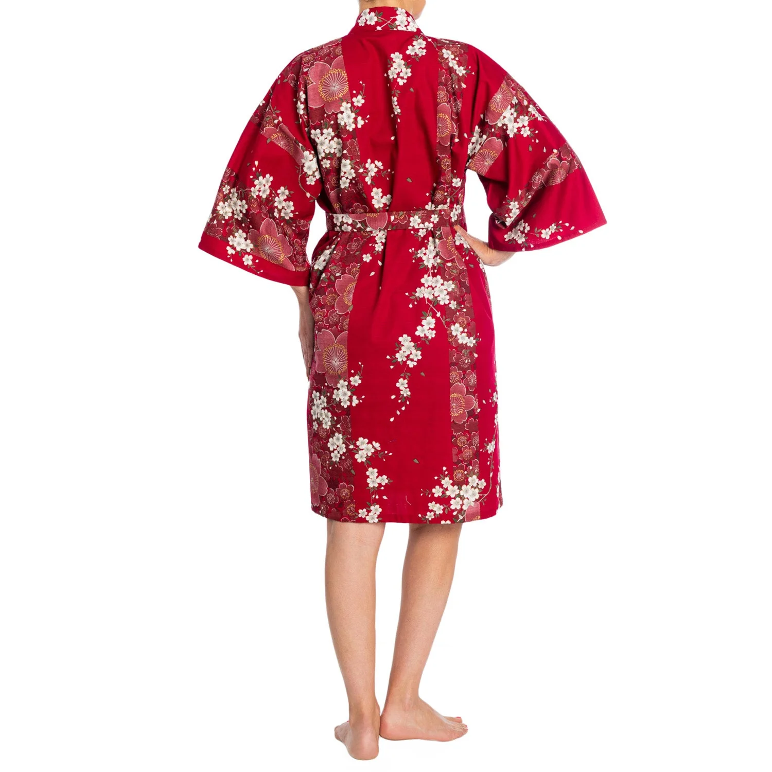 Cherry Blossom Print Short Red Yukata - Image 2