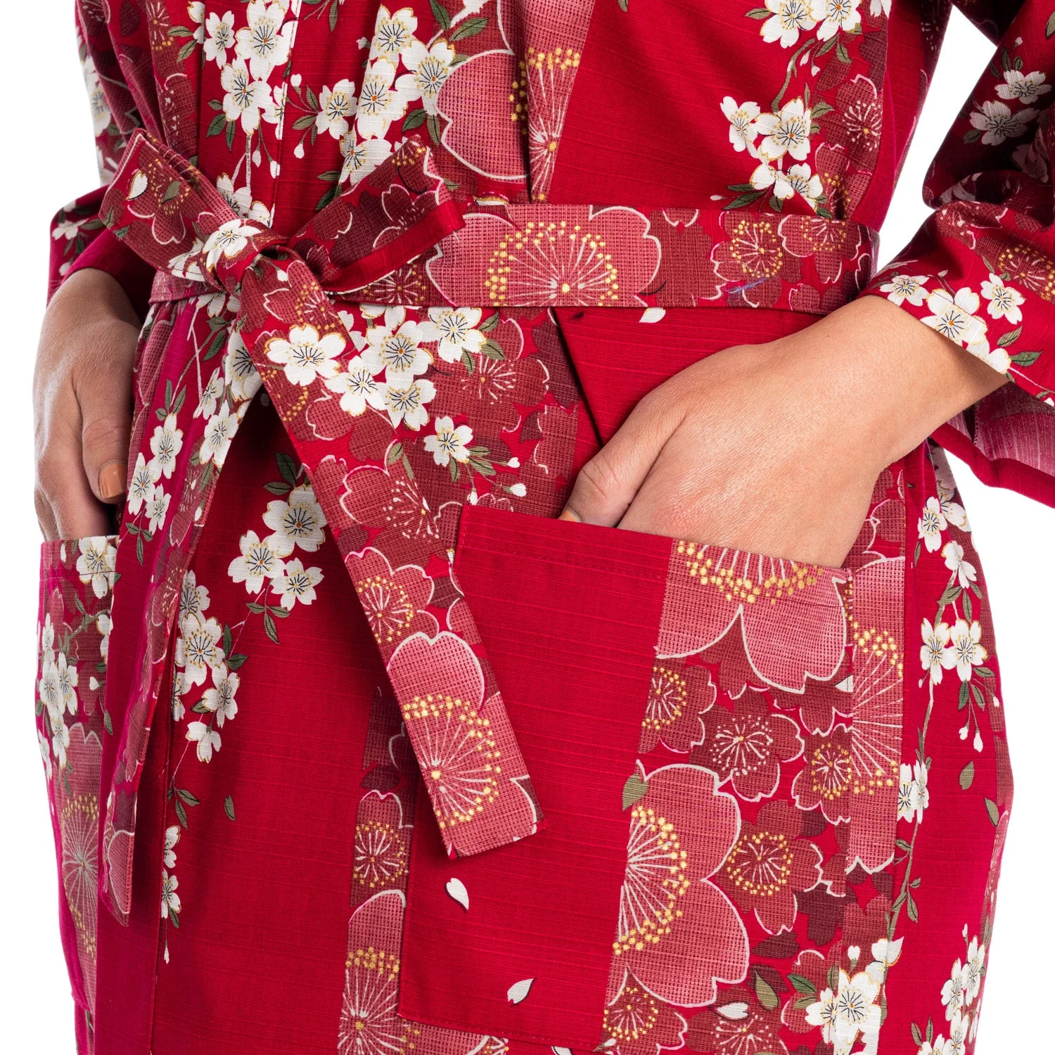 Cherry Blossom Print Short Red Yukata - Image 3