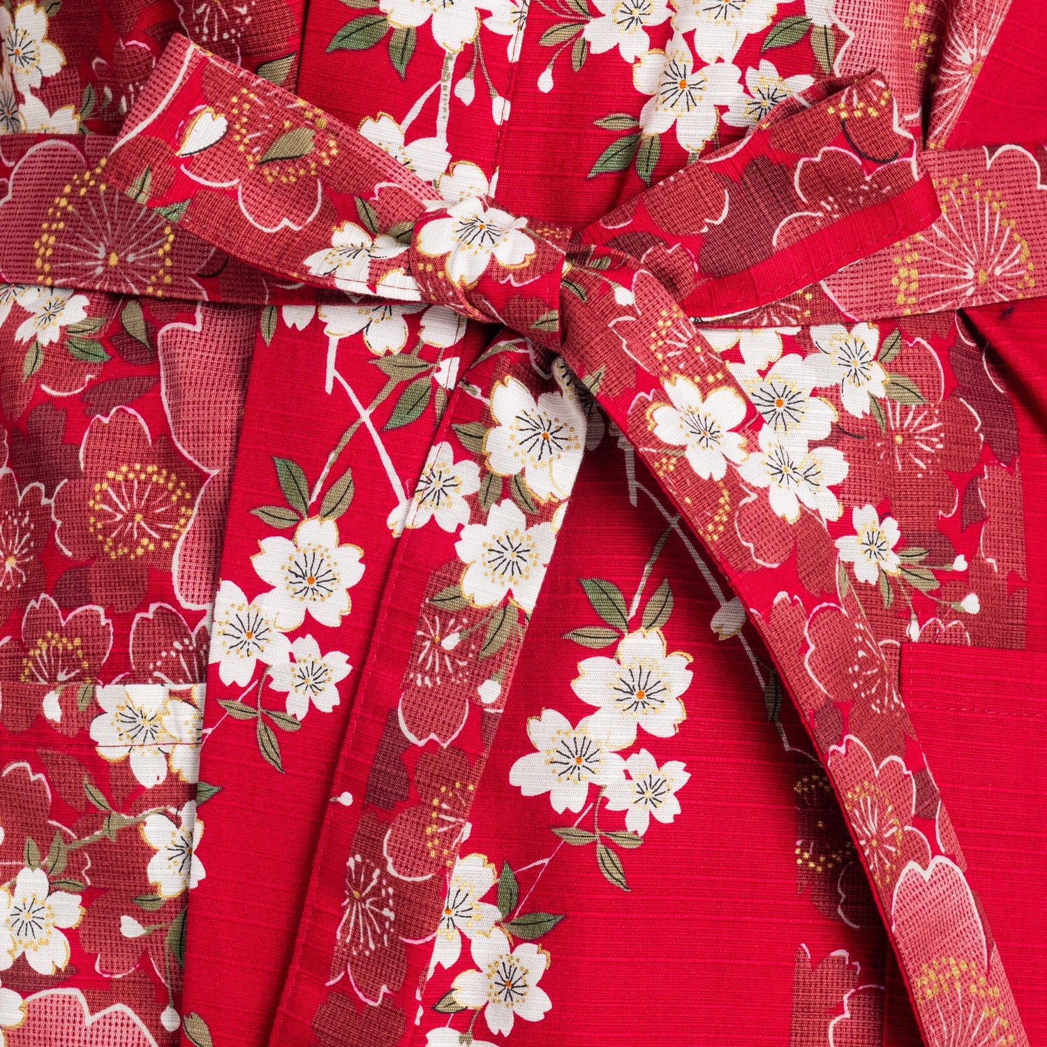 Cherry Blossom Print Short Red Yukata - Image 4