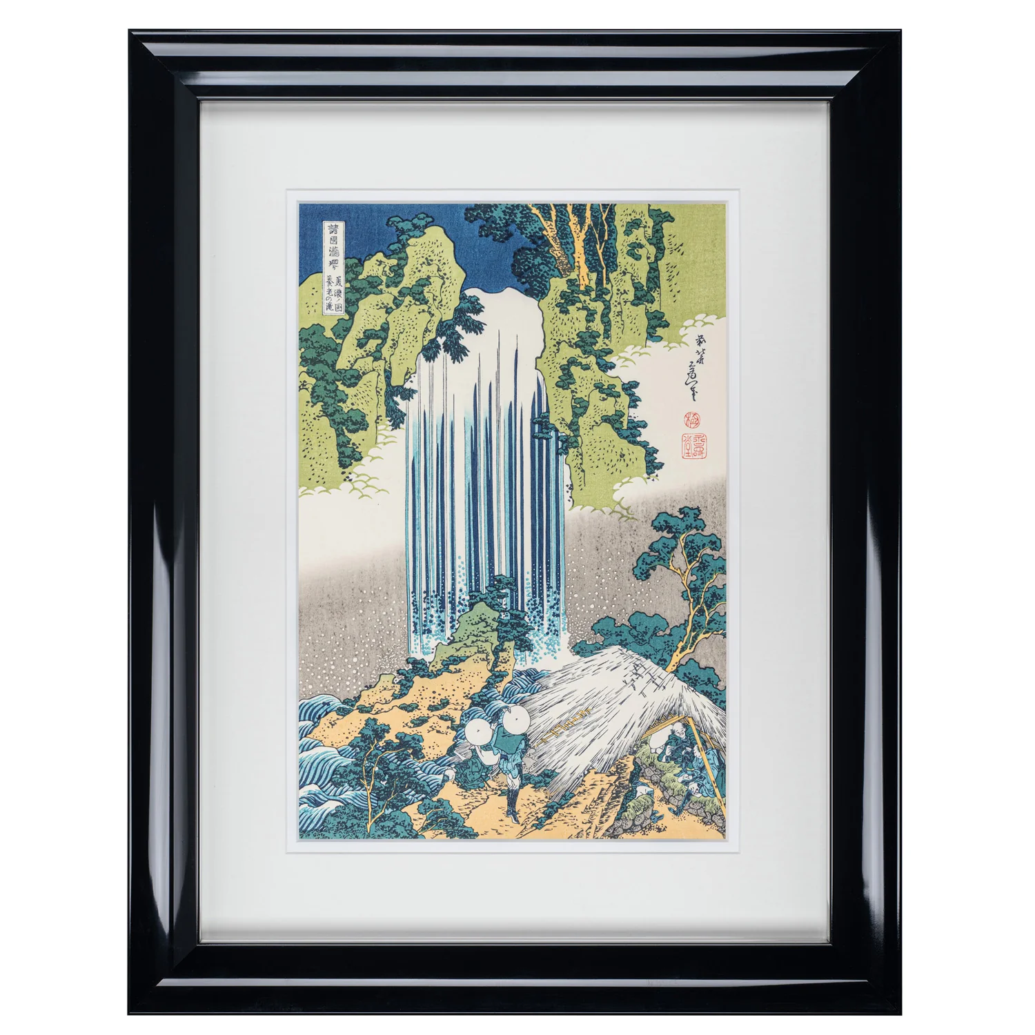 Framed Yoro no Taki Waterfalls in Mino Woodblock Print