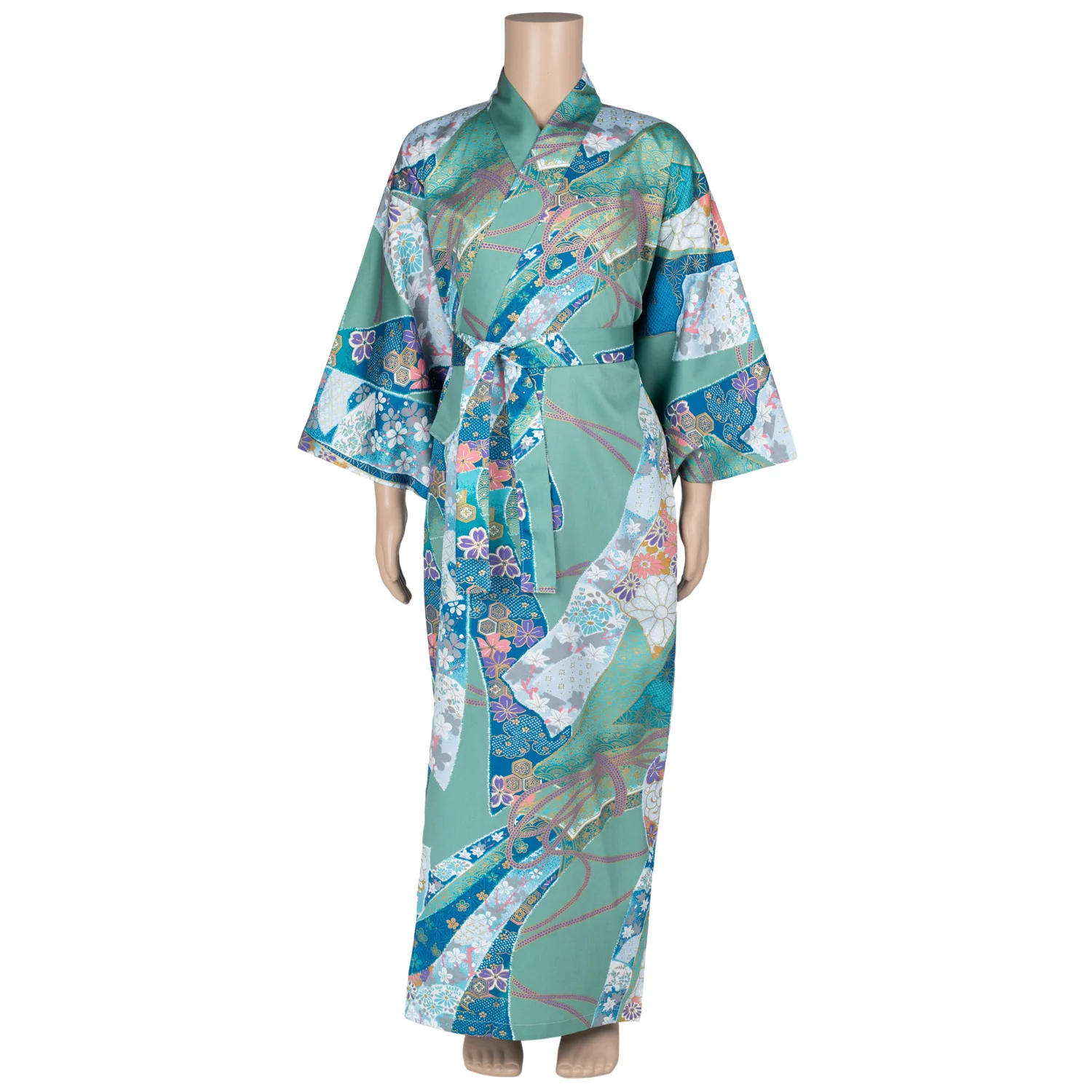 Green Ribbon Cotton Japanese Girls Kimono