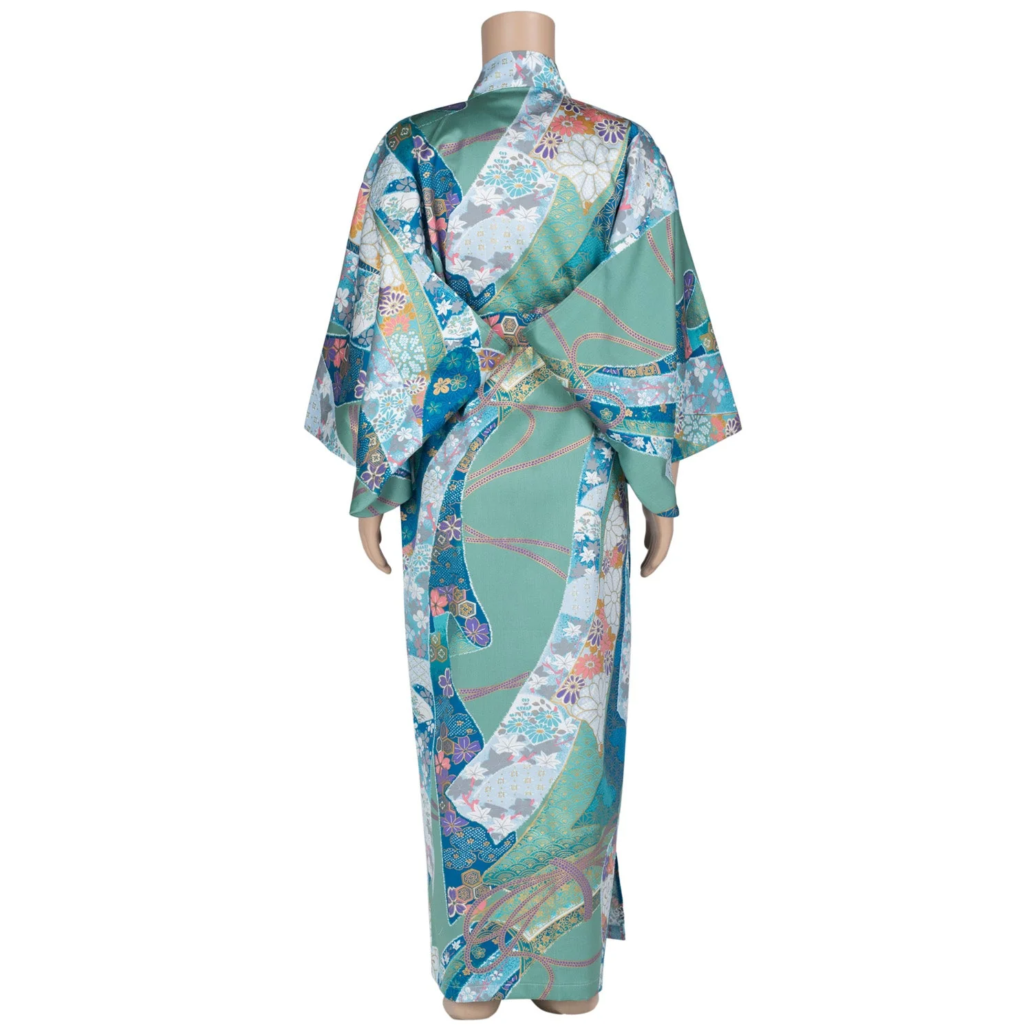 Green Ribbon Cotton Japanese Girls Kimono - Image 2