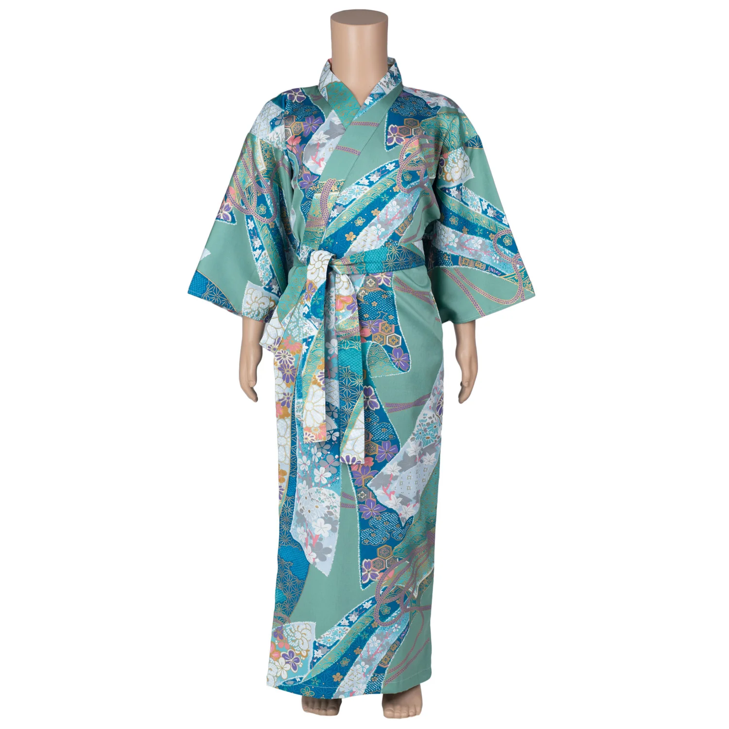 Green Ribbon Cotton Japanese Girls Kimono - Image 5