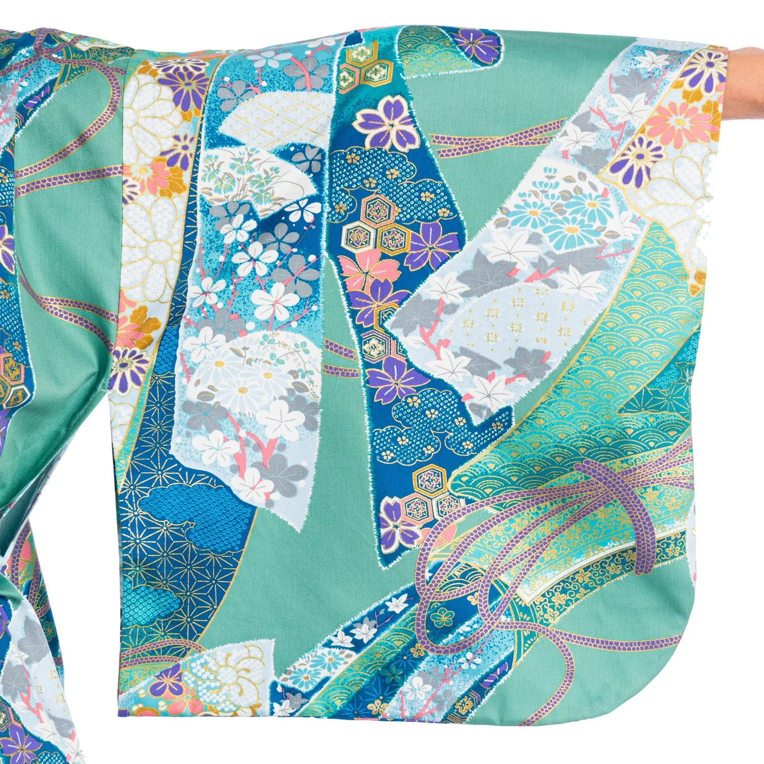 Green Ribbon Long Japanese Cotton Yukata - Image 3