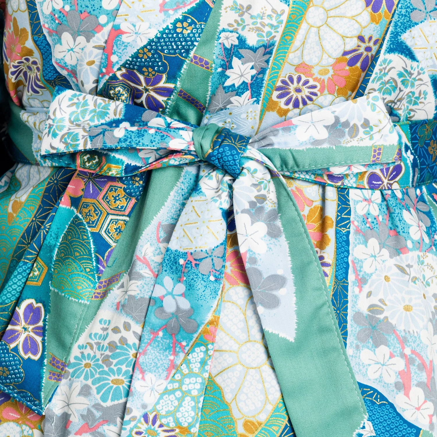 Green Ribbon Long Japanese Cotton Yukata - Image 4