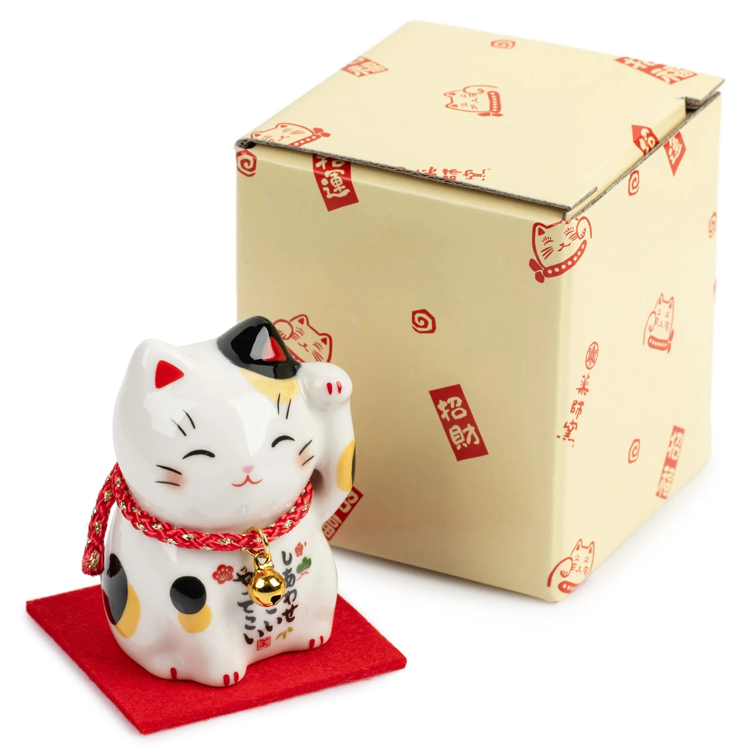 Happiness Japanese Lucky Cat and Red Cushion - Image 4