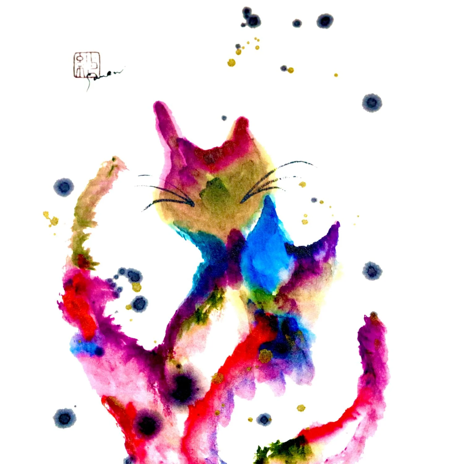 Happy Cats Black Frame A5 Japanese Print - Image 3