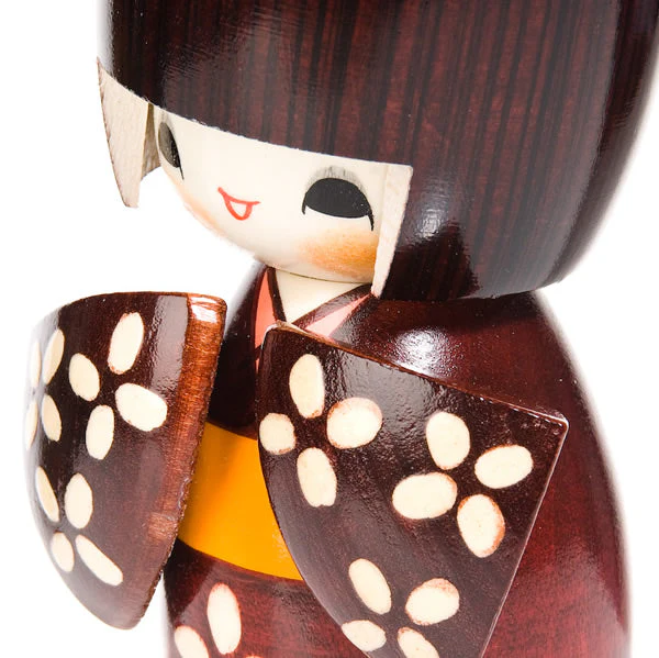 Happy Girl in Kimono Authentic Kokeshi Doll - Image 2
