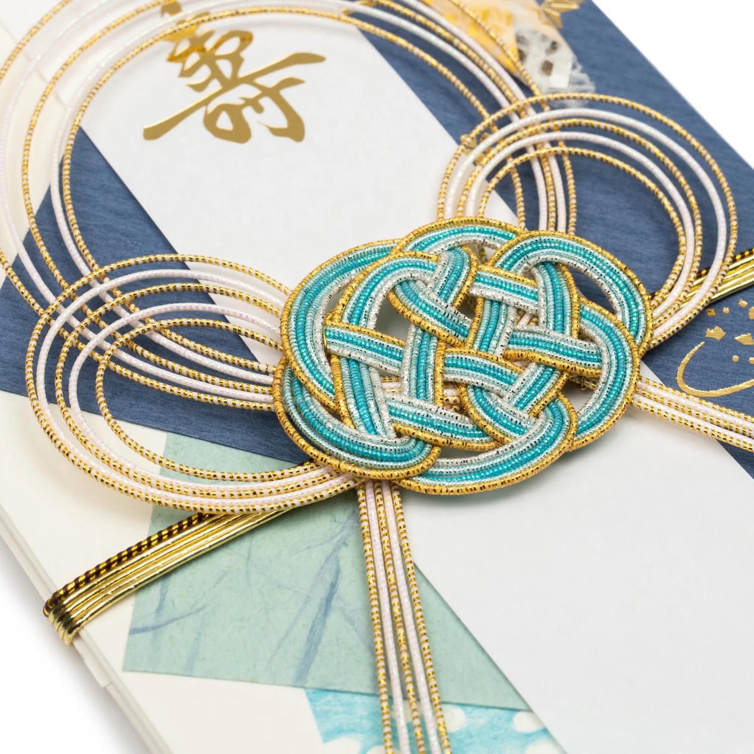 Hazy Blue and Gold Knot Japanese Shugi Bukuro - Image 2