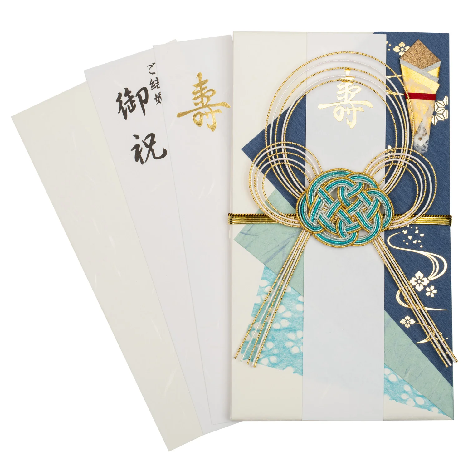 Hazy Blue and Gold Knot Japanese Shugi Bukuro - Image 3