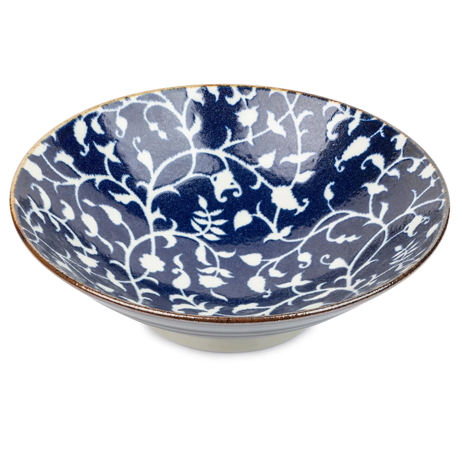 Indigo Blue and White Floral Large Japanese Serving Bowl - Image 2