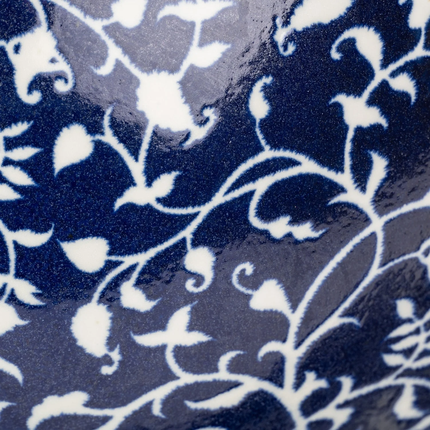 Indigo Blue and White Floral Large Japanese Serving Bowl - Image 4