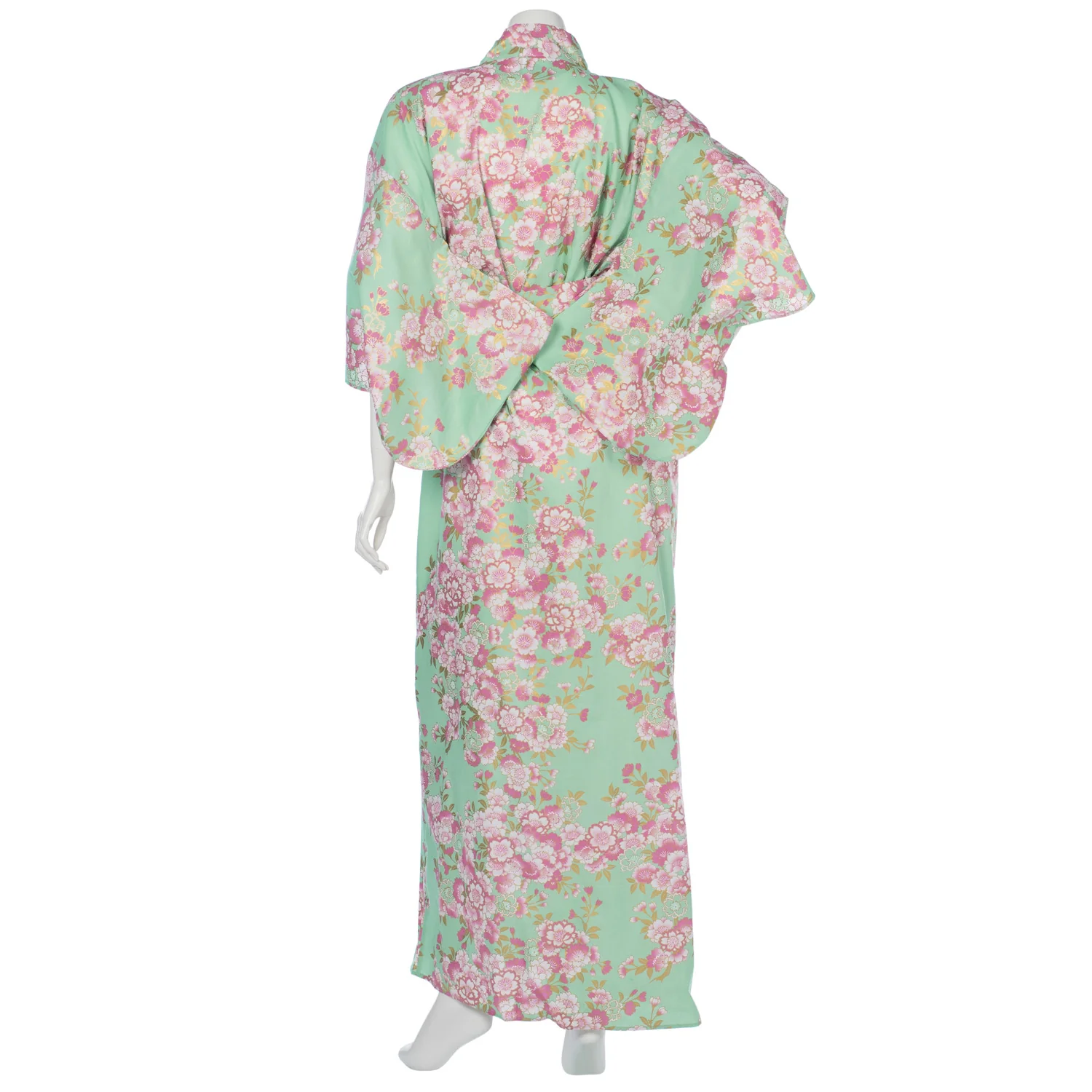 Jade Green Cherry Blossom Long Japanese Kimono - Image 2