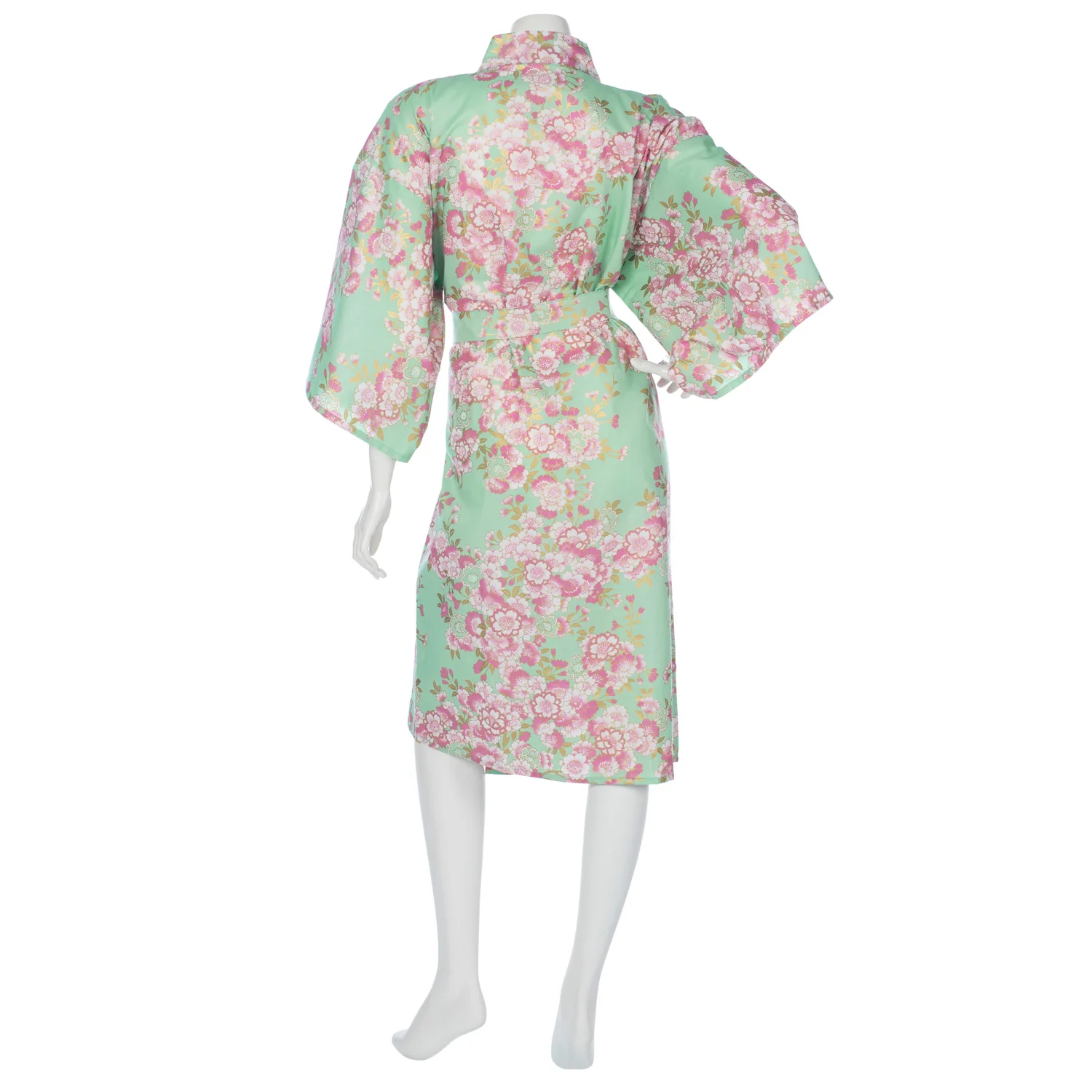 Jade Green Cherry Blossom Short Japanese Kimono - Image 3