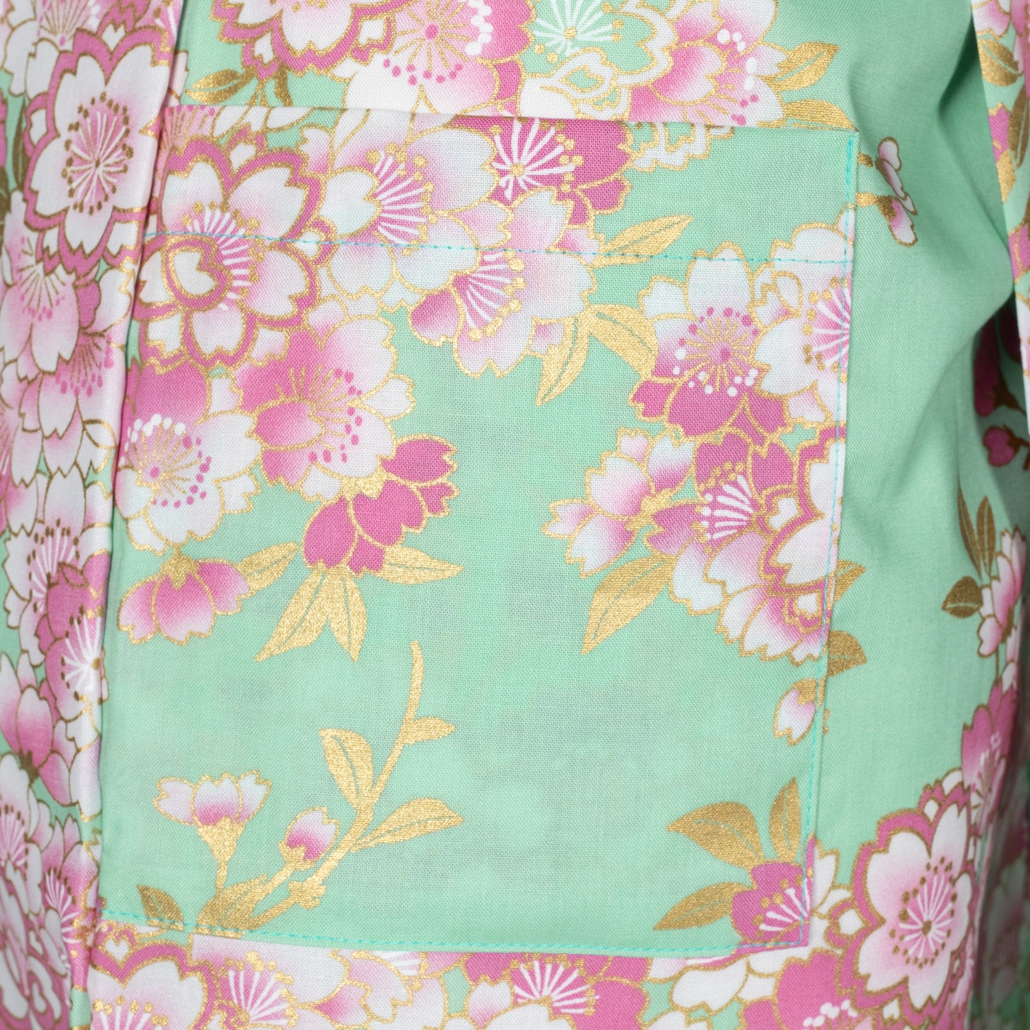 Jade Green Cherry Blossom Short Japanese Kimono - Image 4