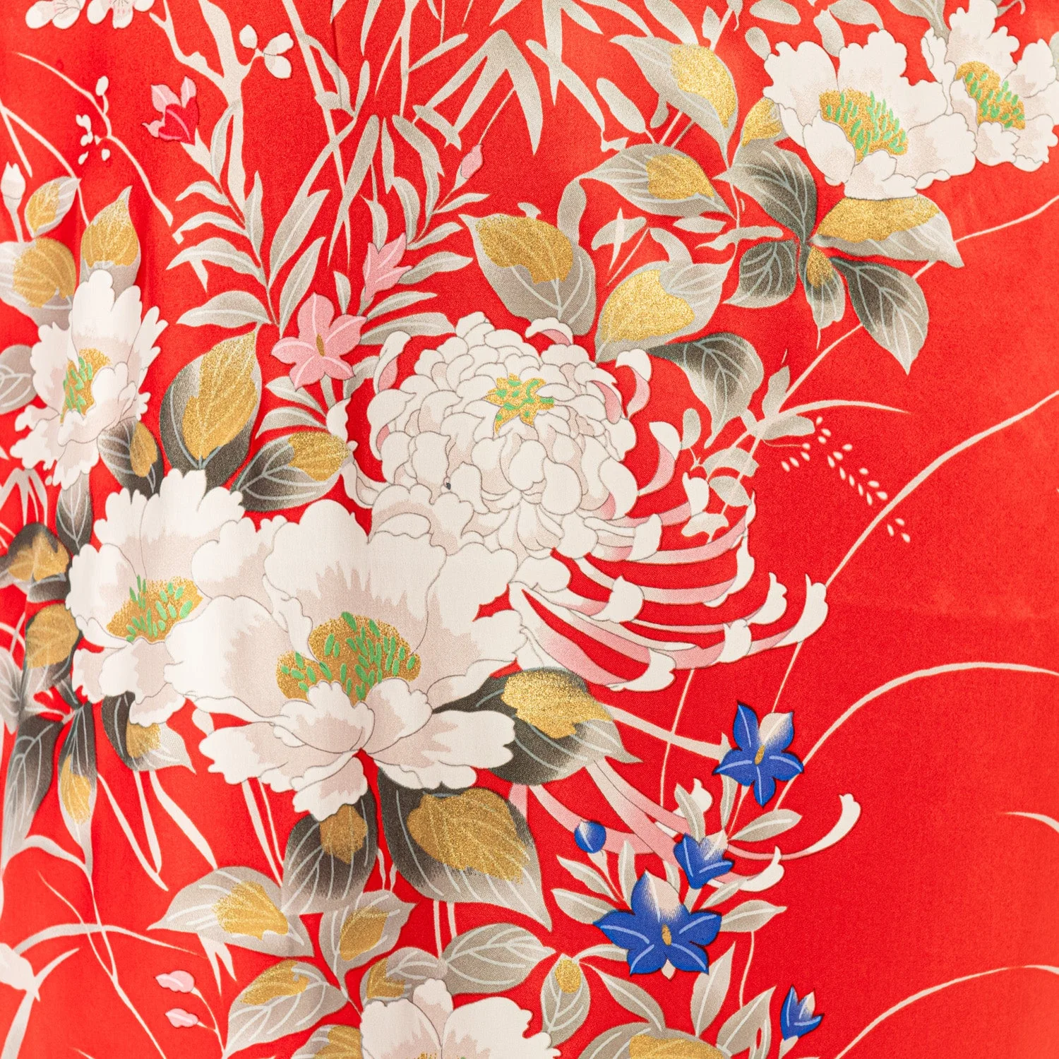 Japanese Silk Kimono Floral Print Long Red XL - Image 5