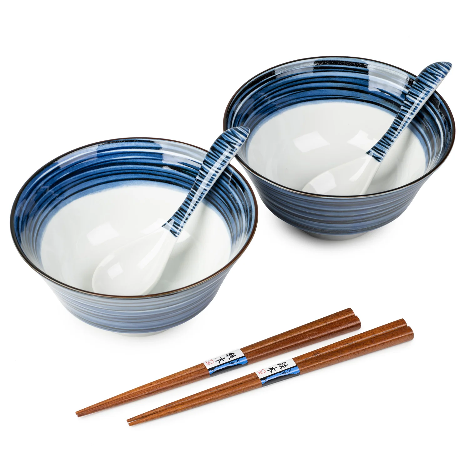 Komasuji Blue Swirl Japanese Ramen Bowl Set