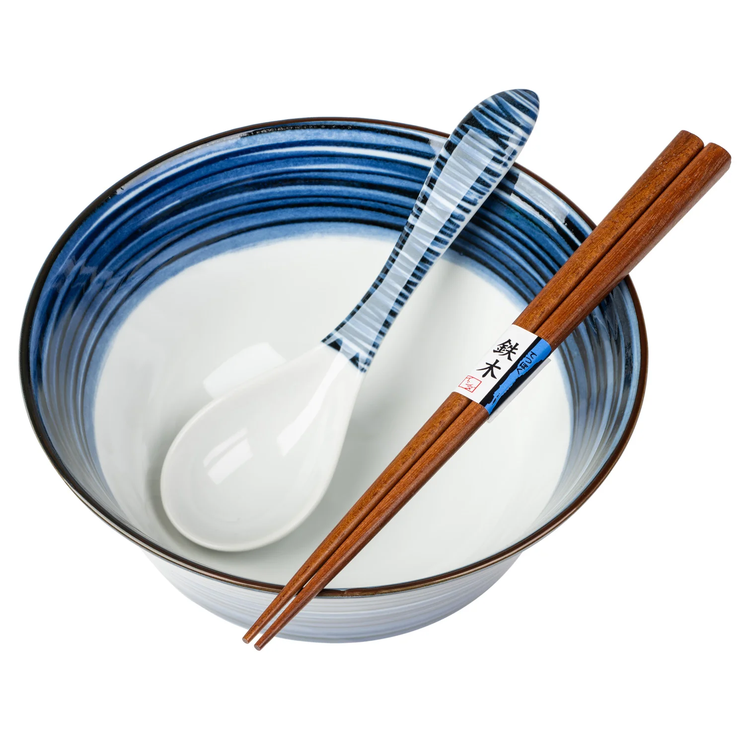 Komasuji Blue Swirl Japanese Ramen Bowl Set - Image 2