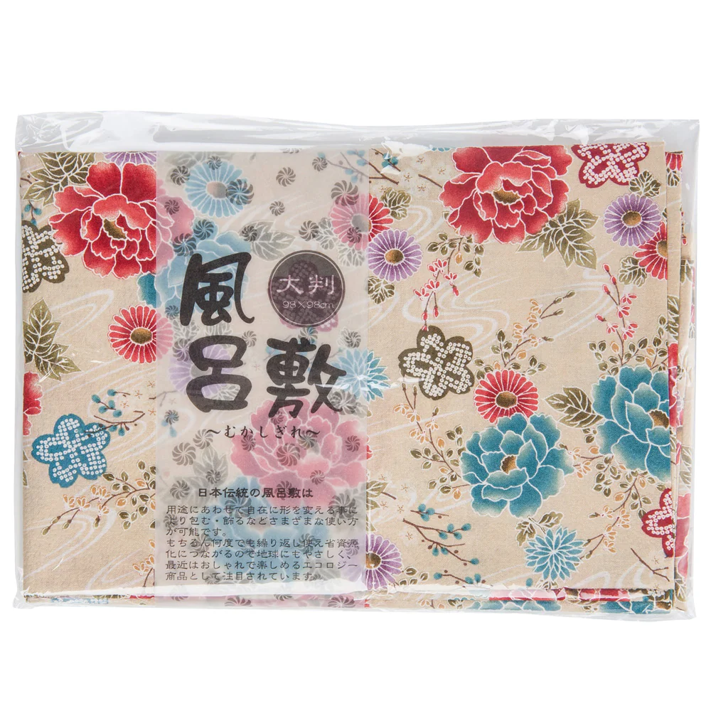 Large Beige Floral Japanese Furoshiki - Image 2