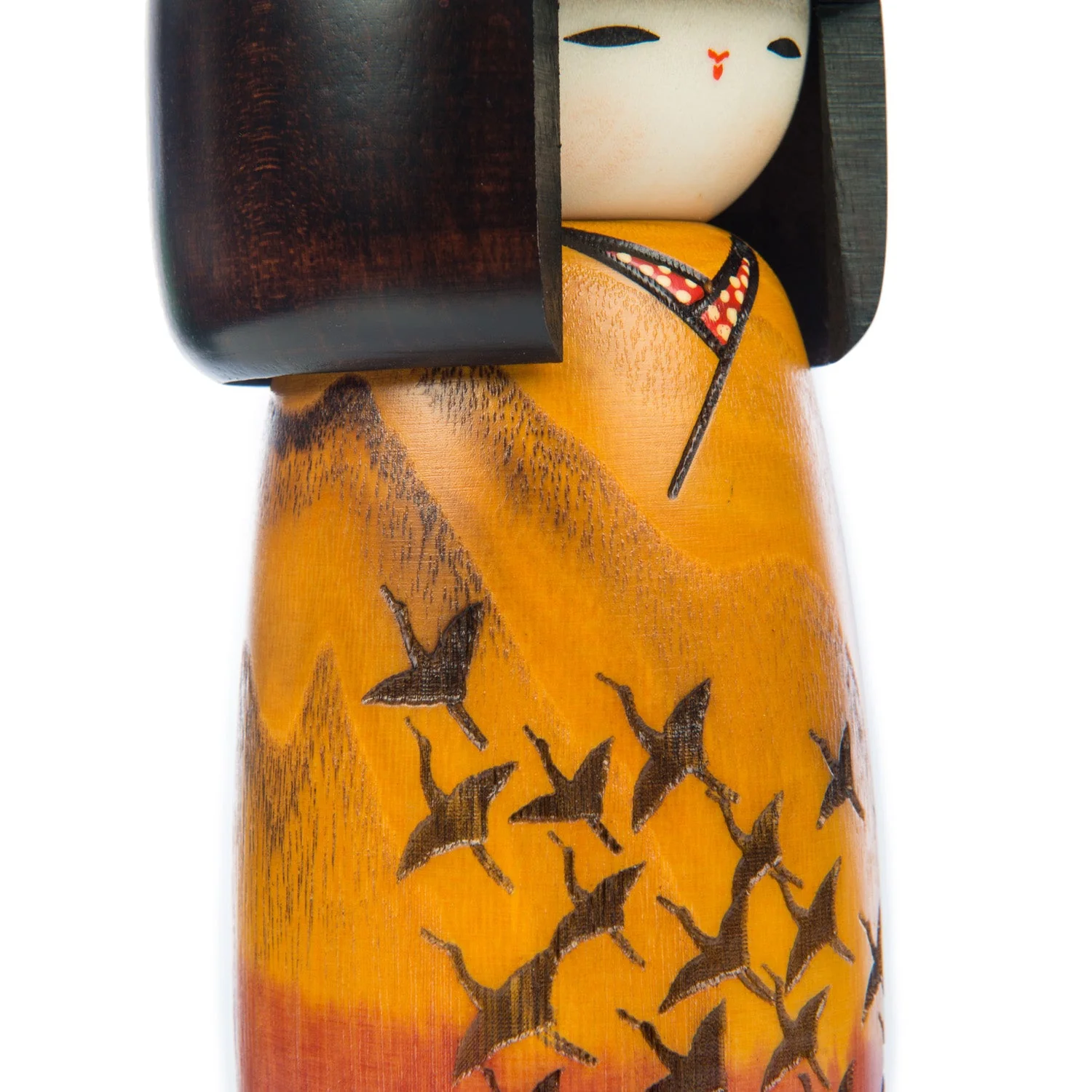 Long Life Flock of Cranes Japanese Kokeshi Doll - Image 2
