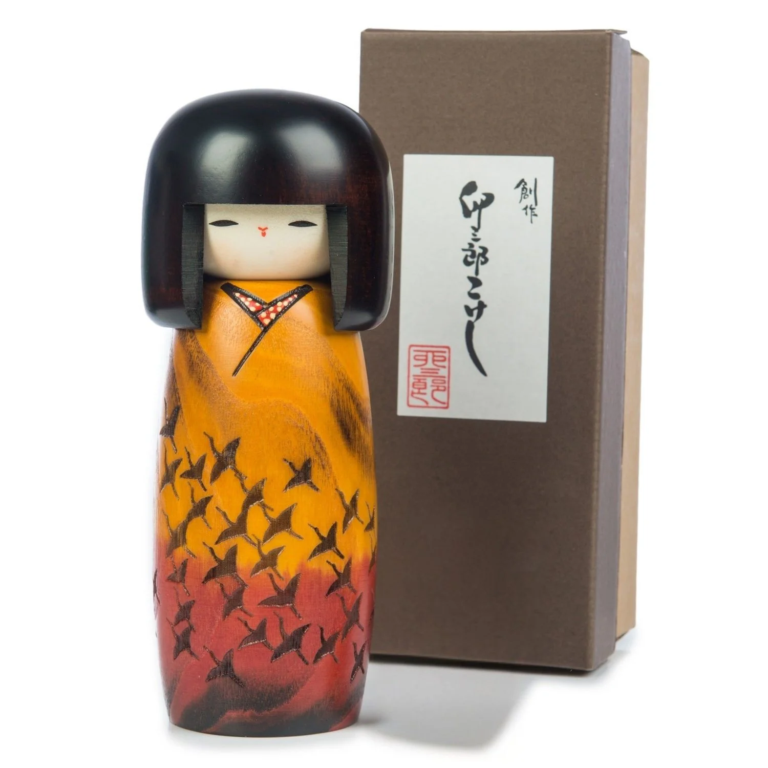 Long Life Flock of Cranes Japanese Kokeshi Doll - Image 3
