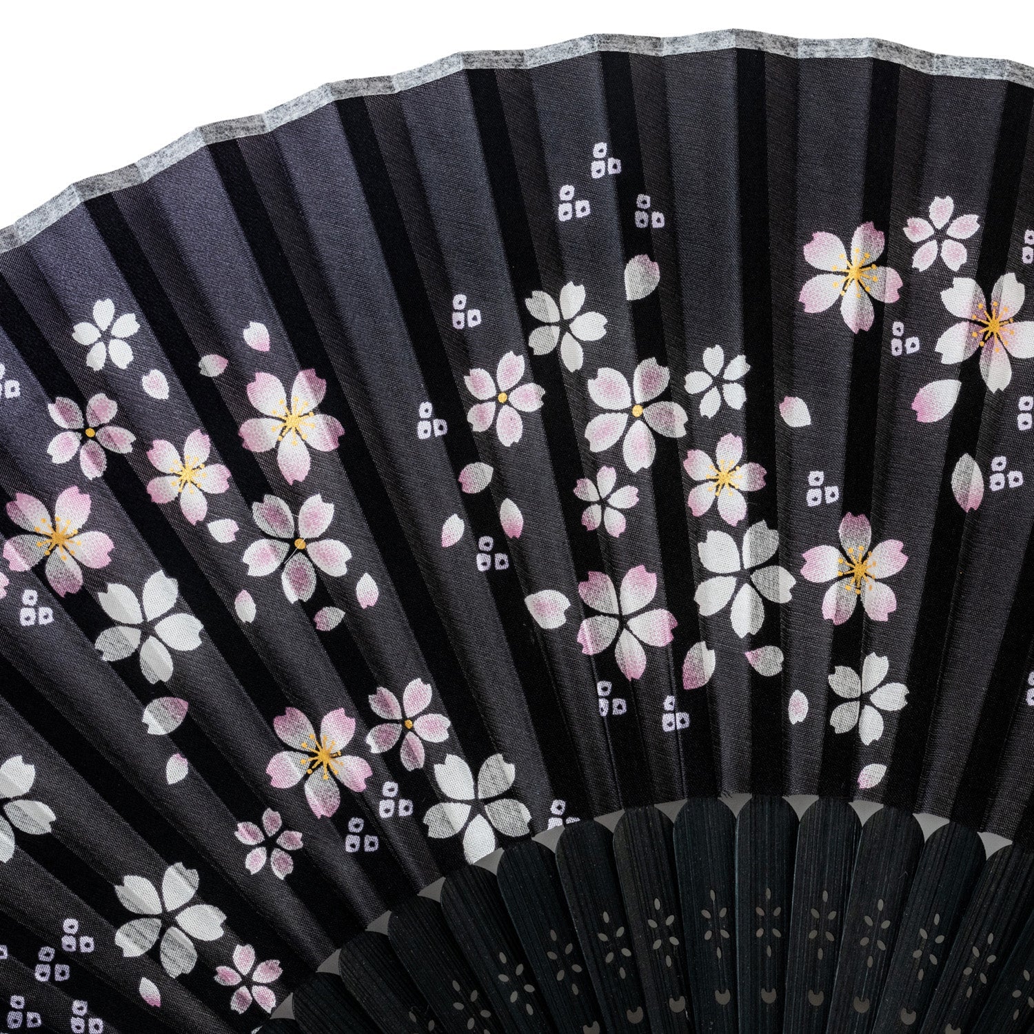 Midnight Black Sakura Japanese Folding Fan - Image 2