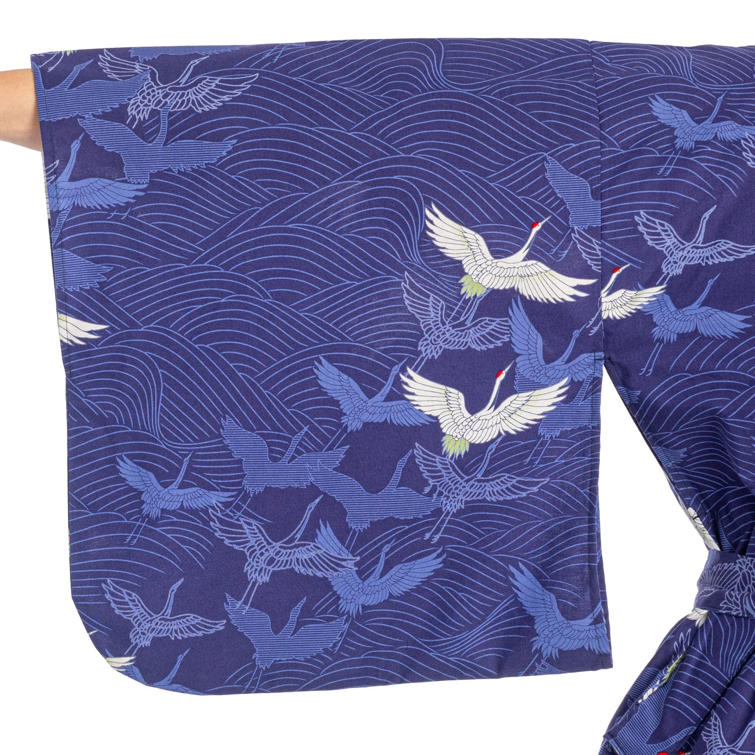 Navy Blue Crane Long Japanese Cotton Kimono - Image 3