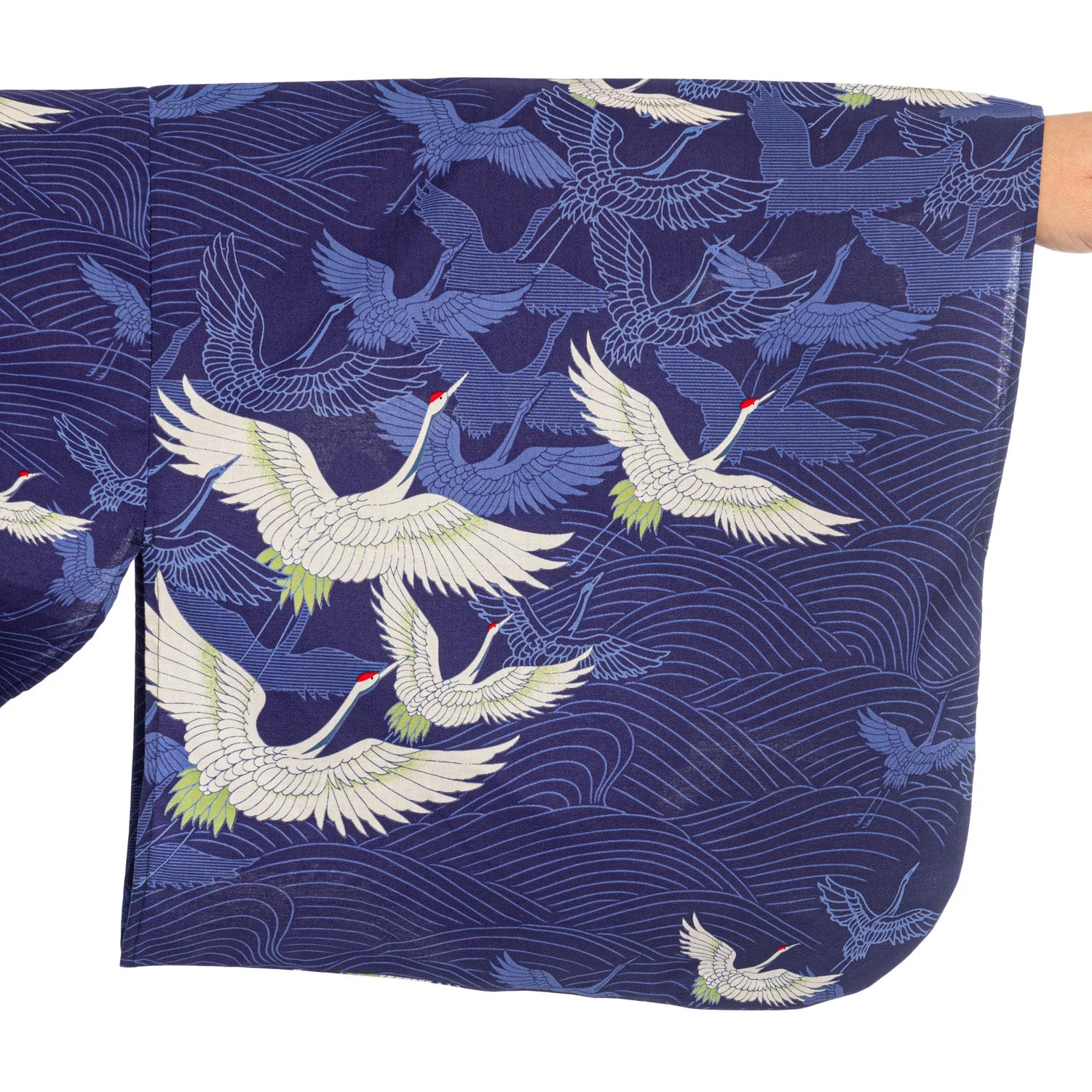 Navy Blue Crane Long Japanese Cotton Kimono XL - Image 3