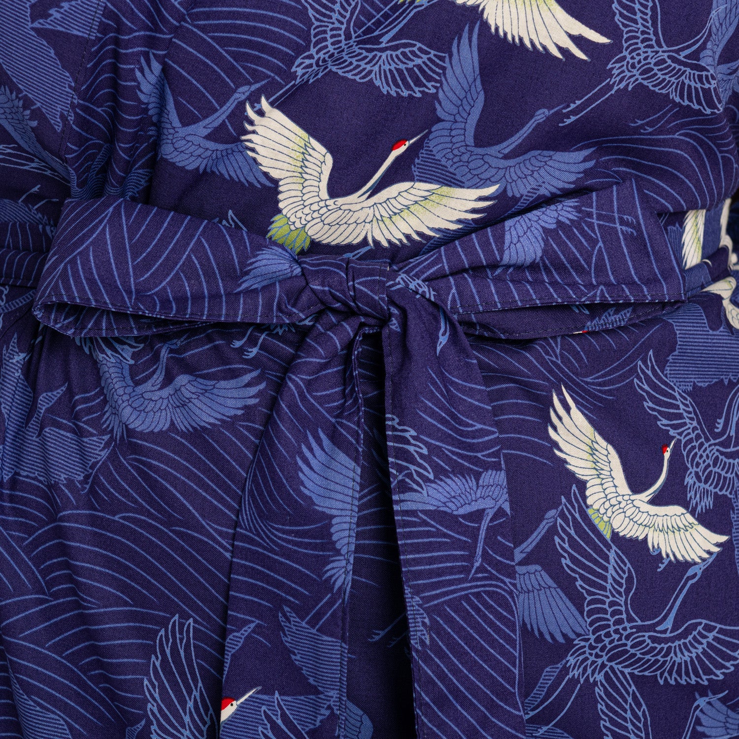 Navy Blue Crane Long Japanese Cotton Kimono XL - Image 4
