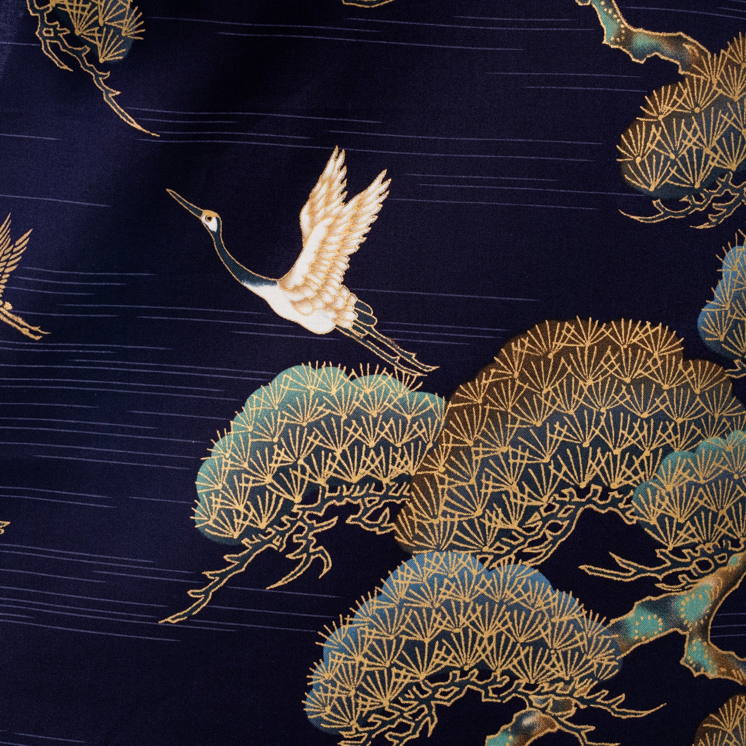 Navy Crane and Pine Long Japanese Kimono - Image 3
