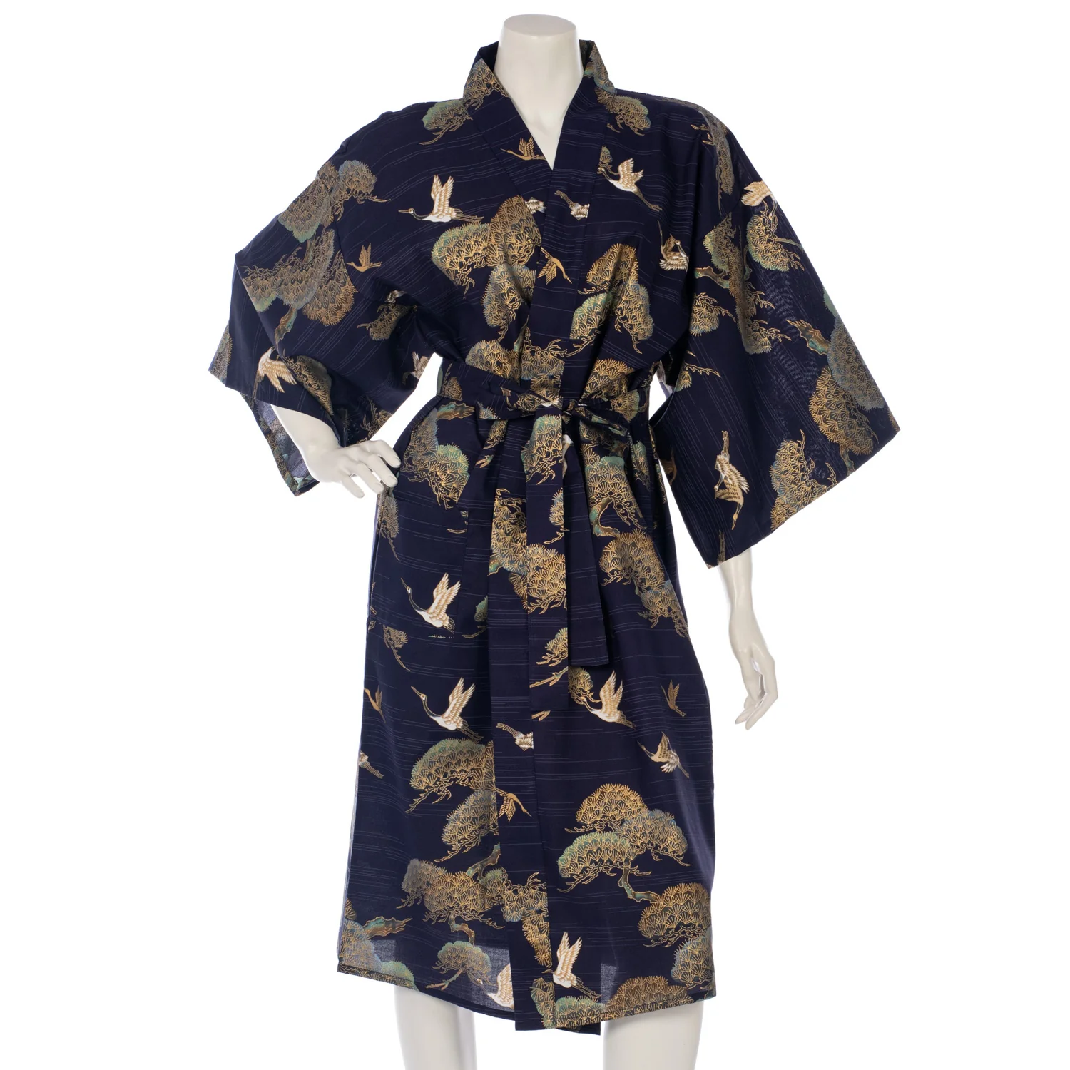 Navy Crane and Pine Short Japanese Kimono - Image 3