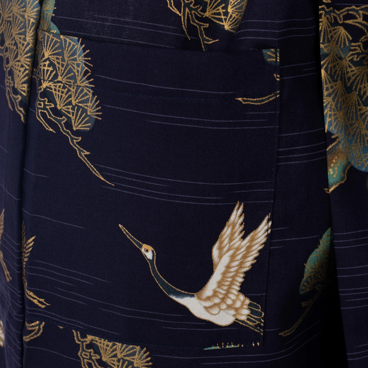 Navy Crane and Pine Short Japanese Kimono - Image 4