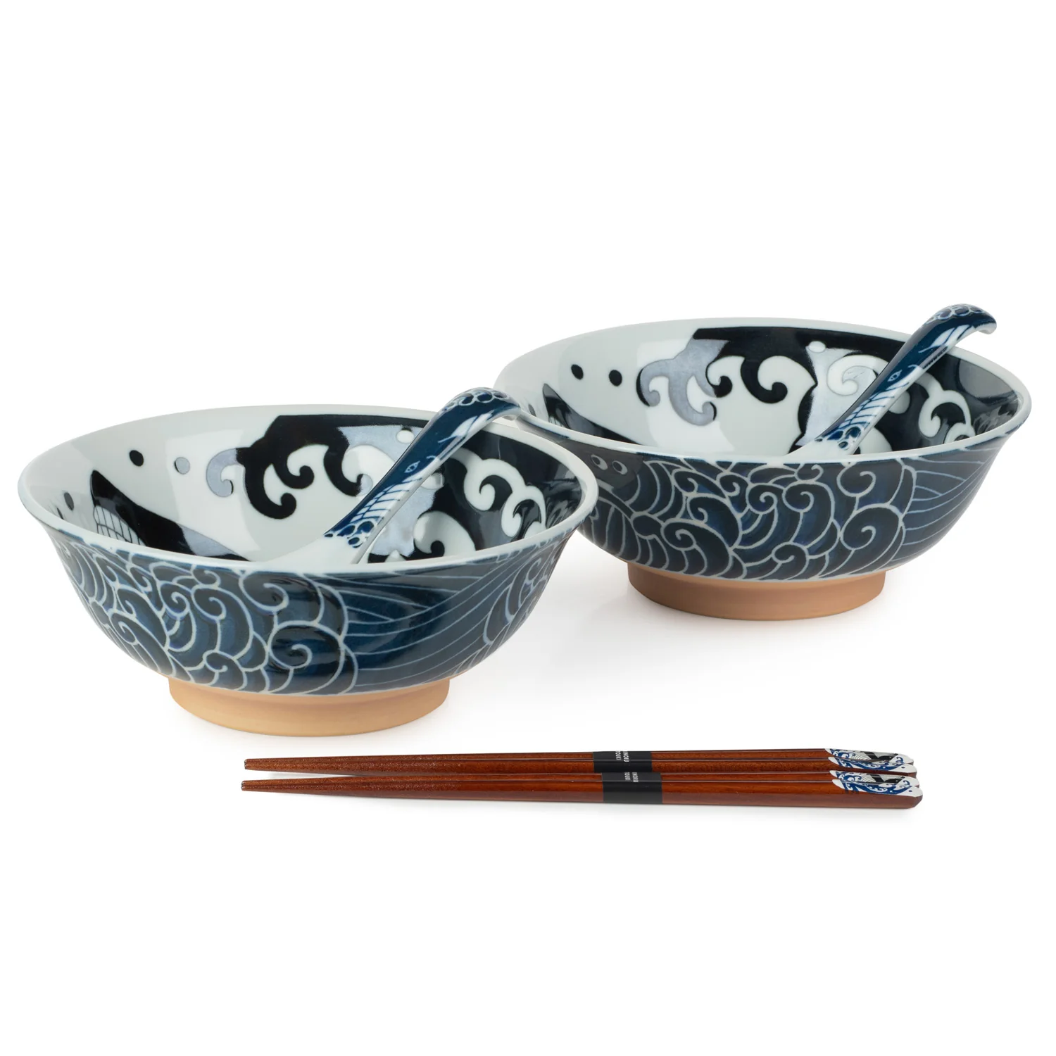 New 6pce Whale Indigo Blue Japanese Ramen Bowl Set - Image 2