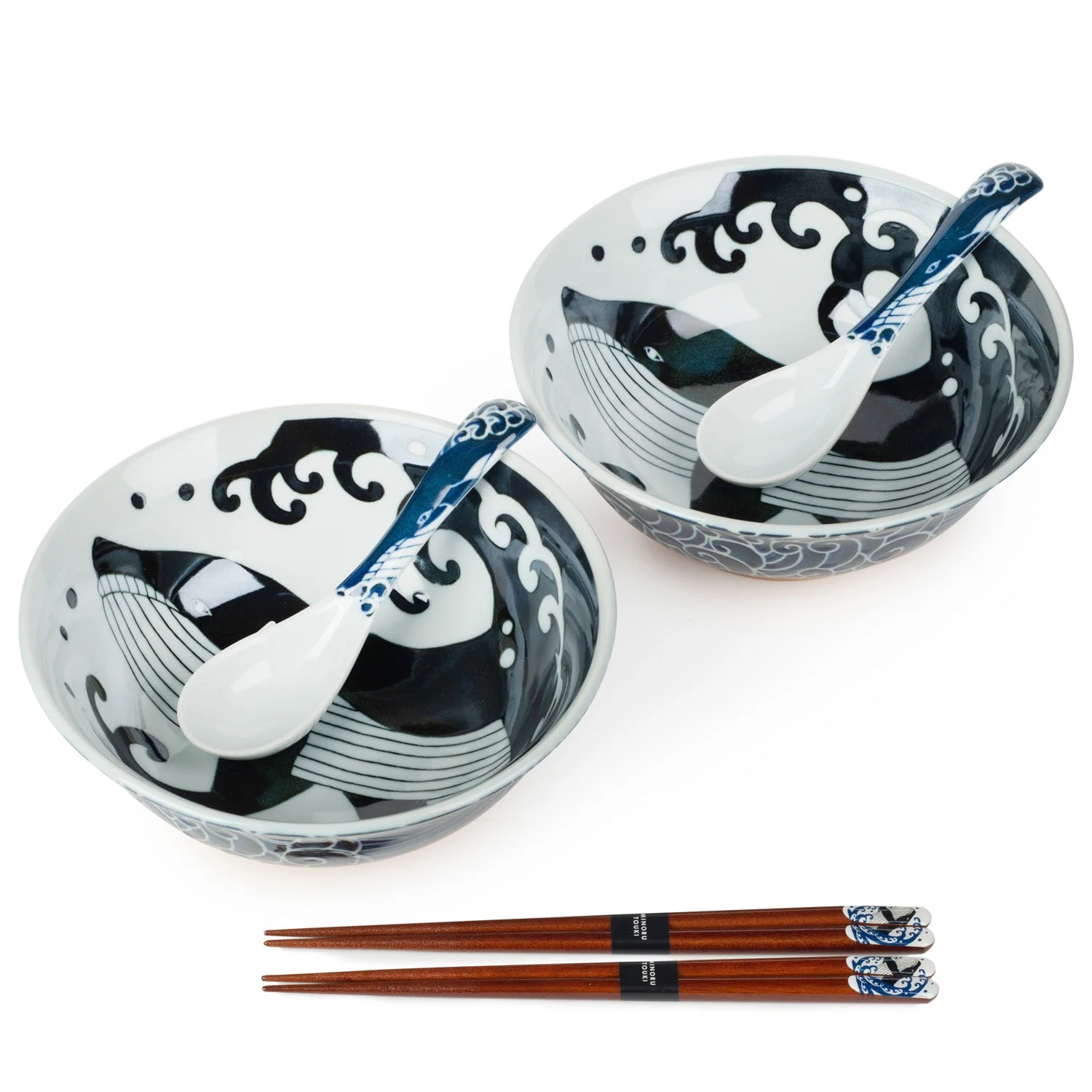 New 6pce Whale Indigo Blue Japanese Ramen Bowl Set - Image 3