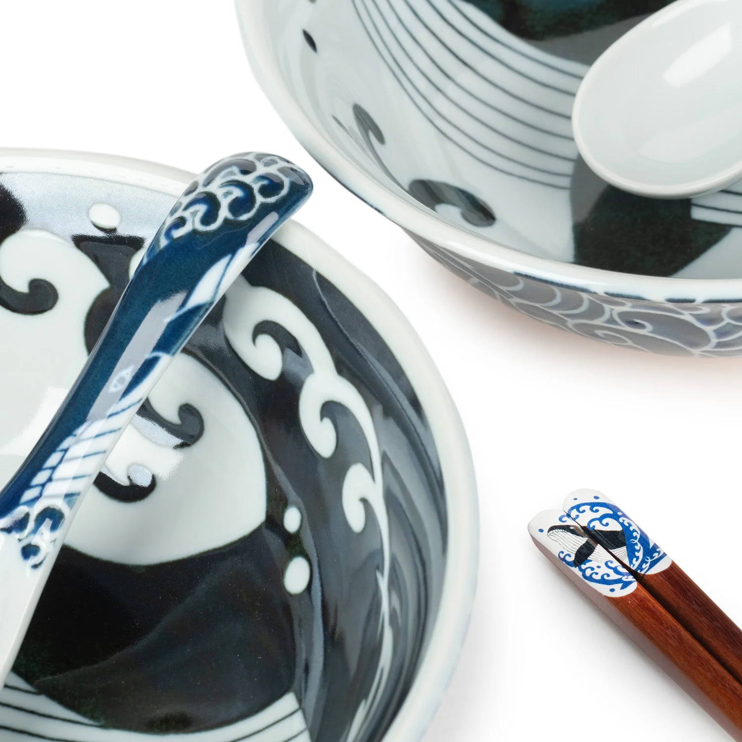 New 6pce Whale Indigo Blue Japanese Ramen Bowl Set - Image 4