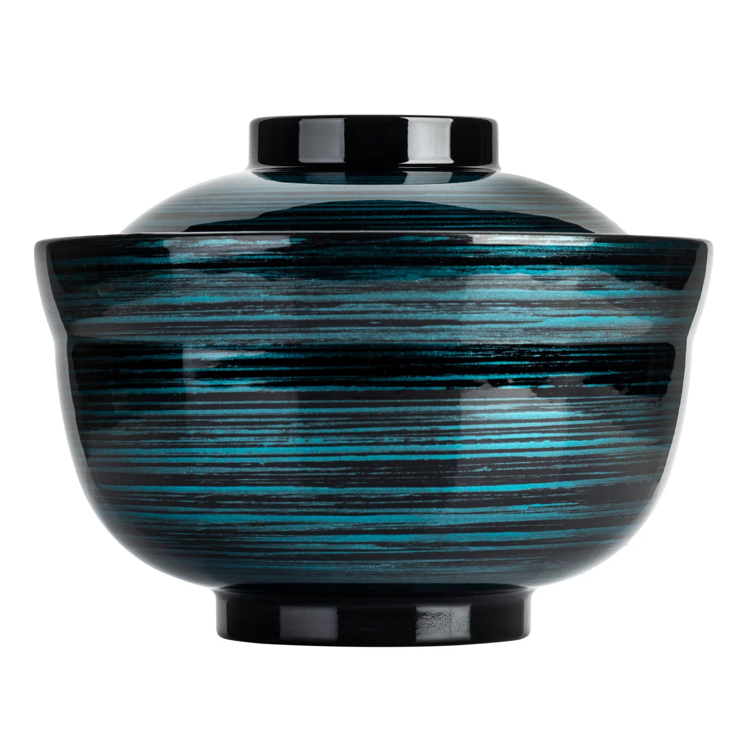 Ocean Blue Japanese Lacquer Donburi Bowl and Lid - Image 2