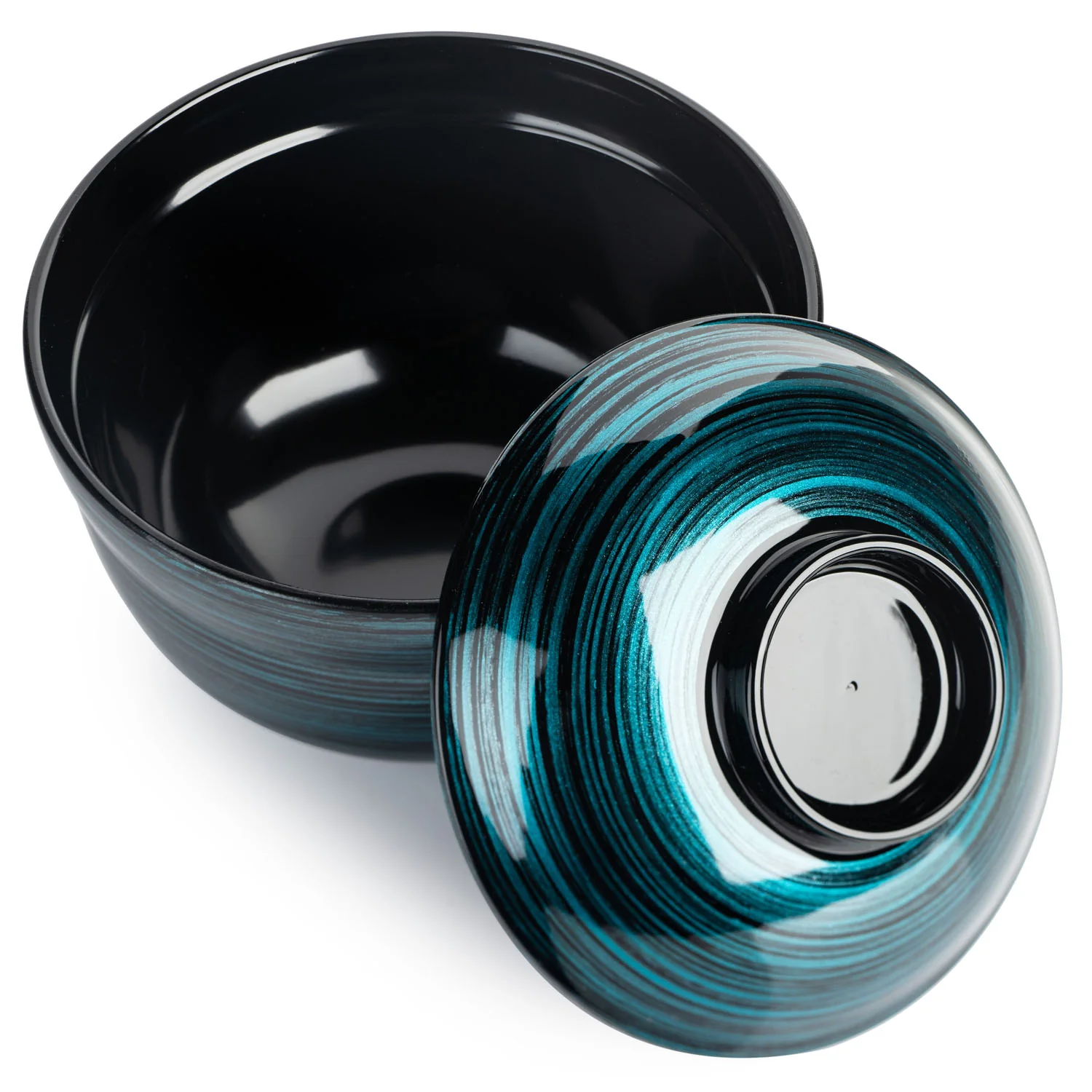 Ocean Blue Japanese Lacquer Donburi Bowl and Lid - Image 3