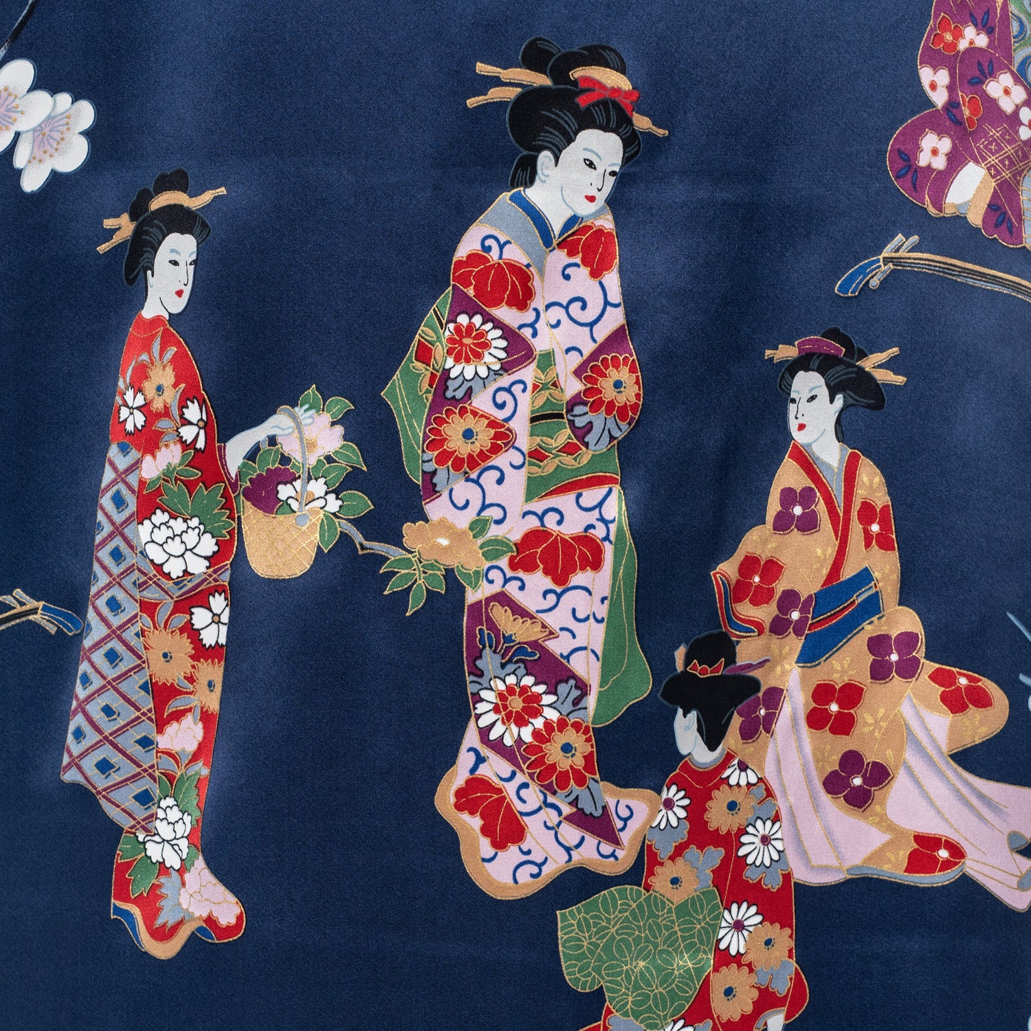 Premium Navy Geisha and Blossom Silk Japanese Kimono - Image 3