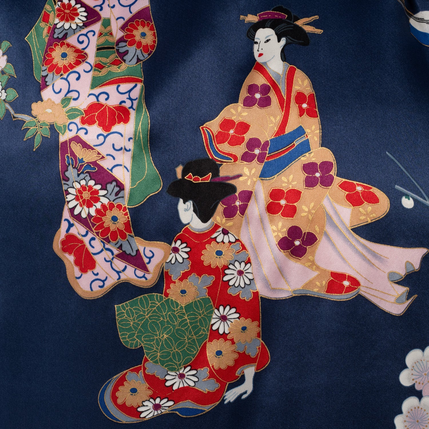 Premium Short Navy Geisha and Blossom Silk Kimono - Image 4