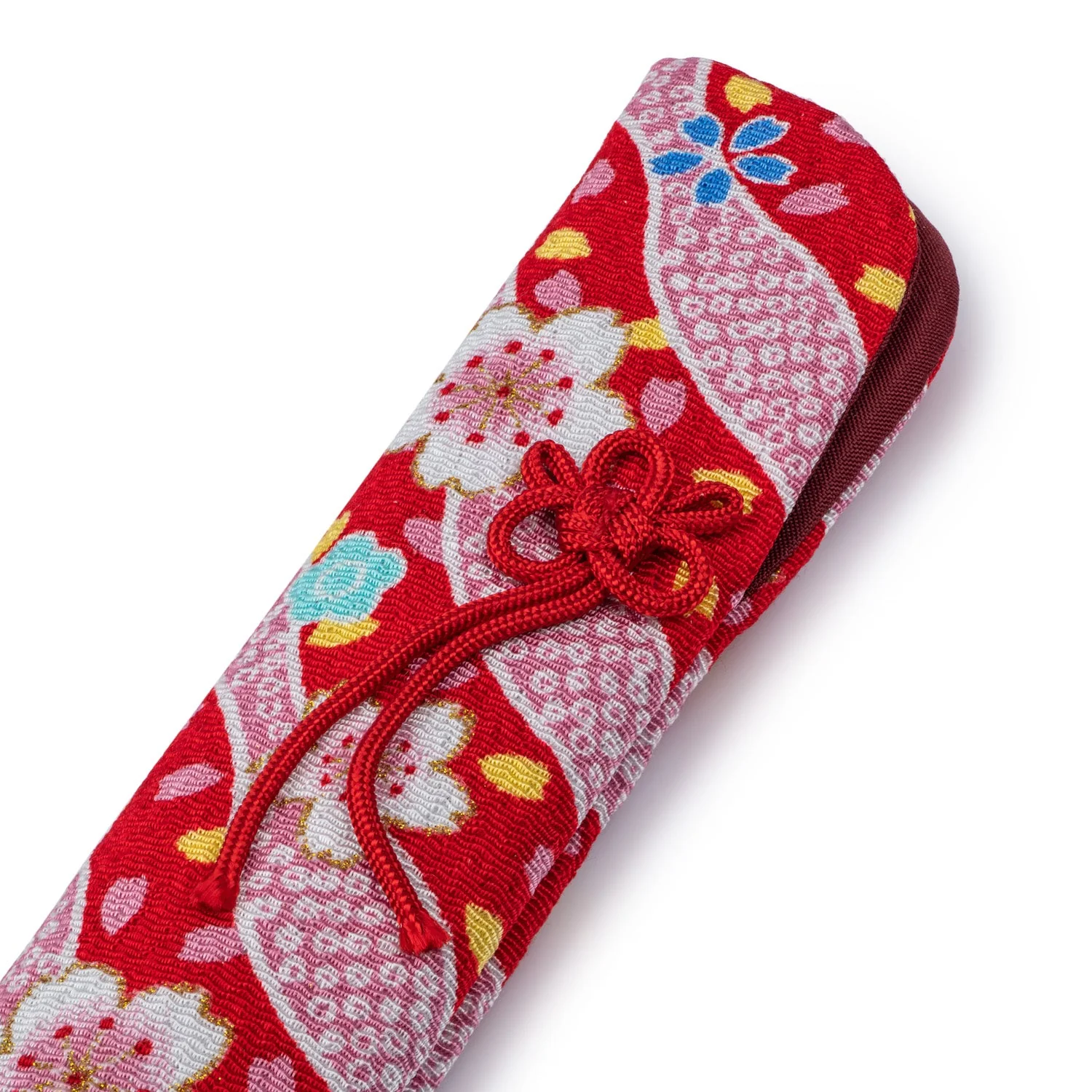 Pretty Red Floral Japanese Folding Fan Case - Image 2
